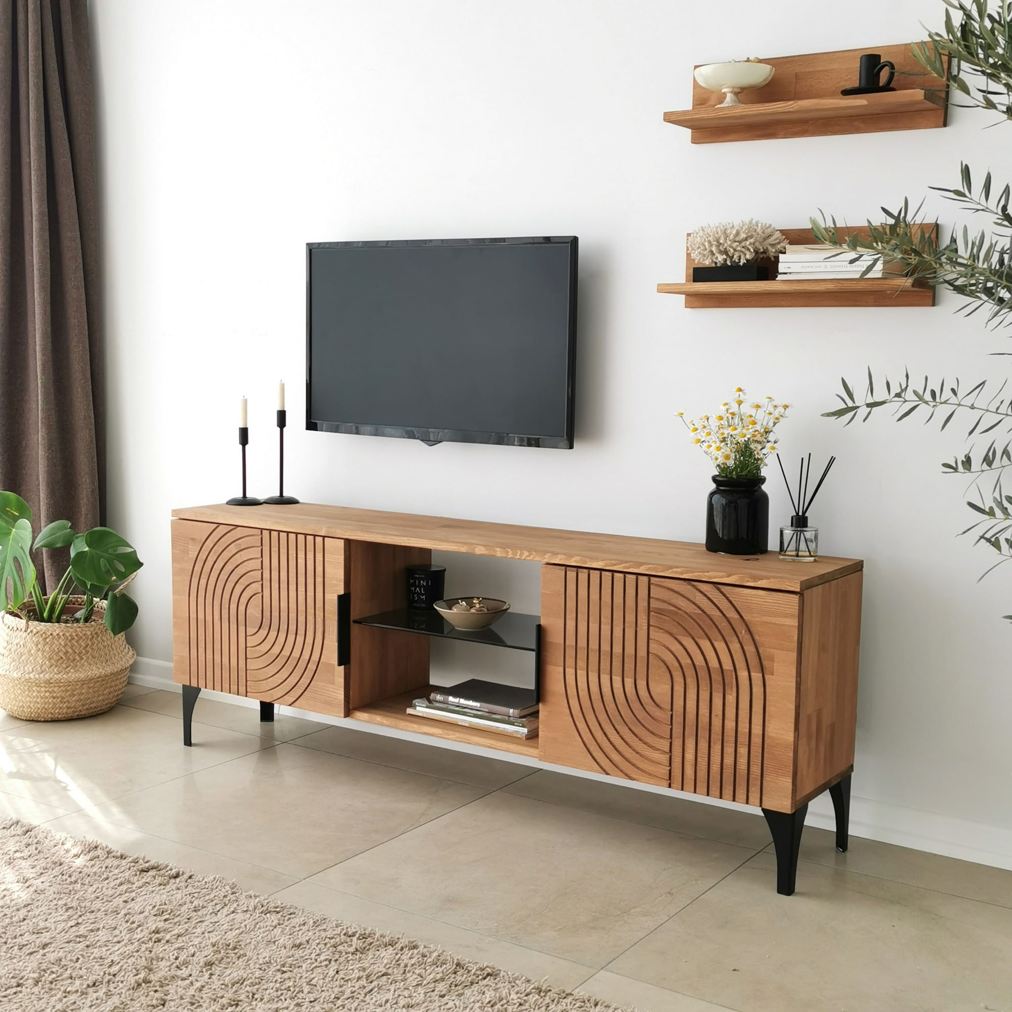 Comoda tv, Hanah Home, lemn masiv de pin, stejar, 150x40x30 cm, 552NOS1525 — imaginea 11