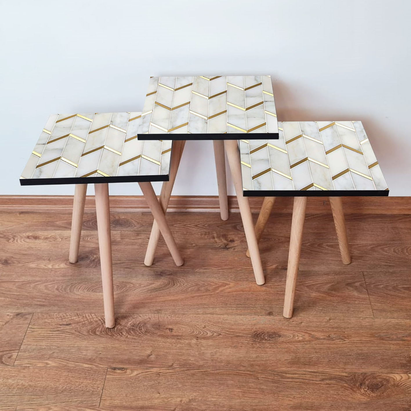 Set masute de cafea, Hanah Home, mdf, alb auriu, 35x35x52 cm, 481LNA2894