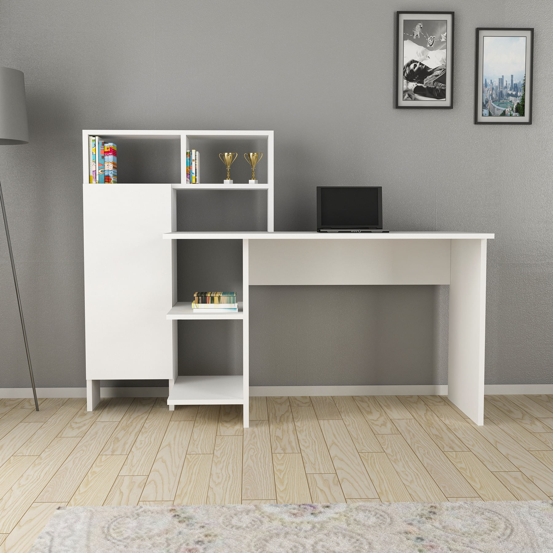 Birou de studiu, Hanah Home, pal melaminat, alb, 135.9x60x111.8 cm — imaginea 3