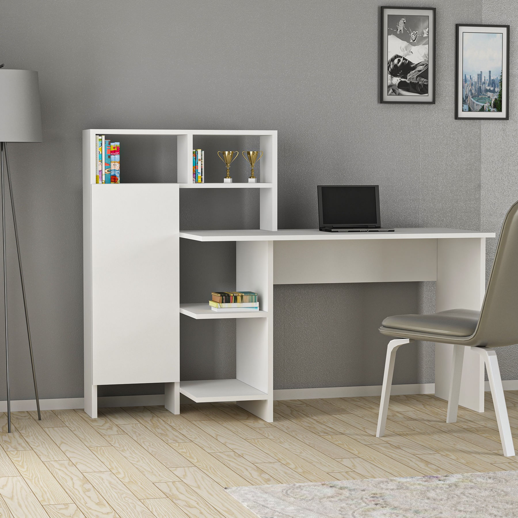 Birou de studiu, Hanah Home, pal melaminat, alb, 135.9x60x111.8 cm — imaginea 6
