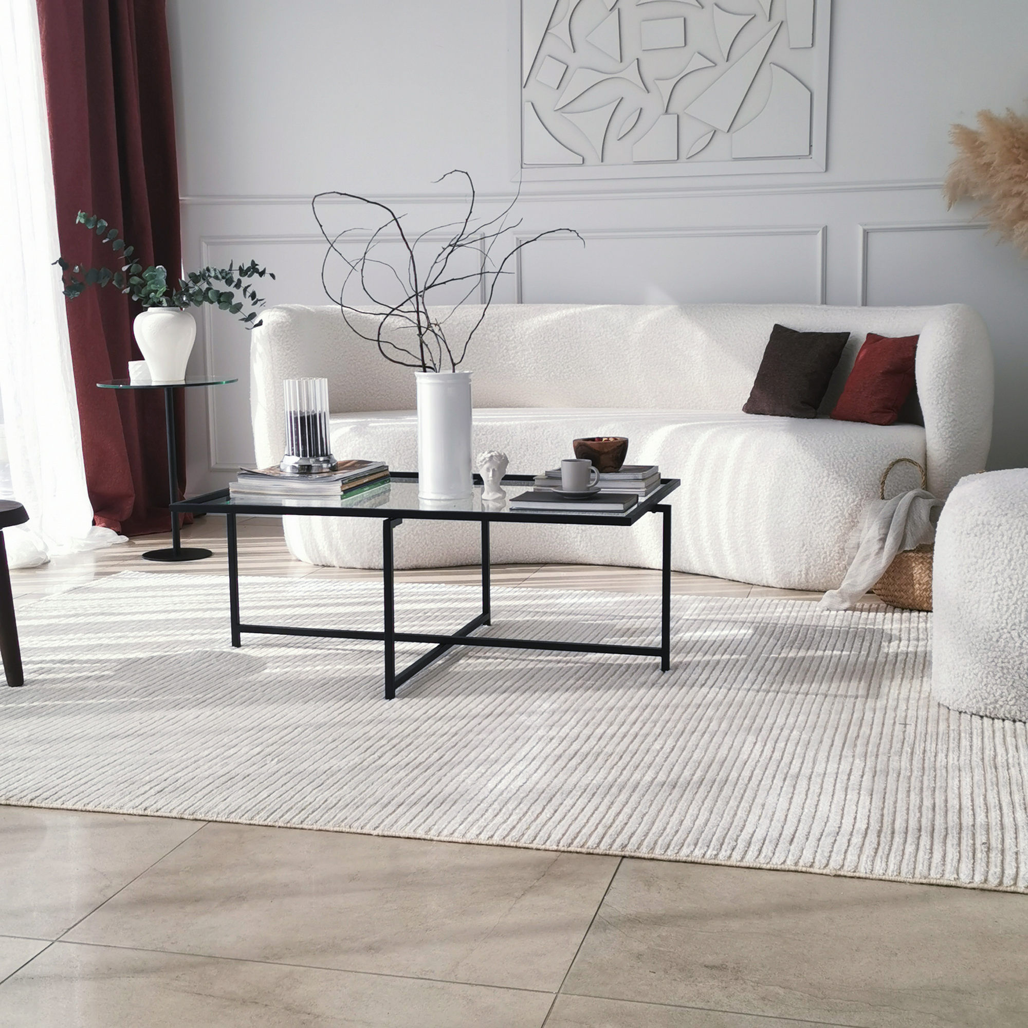 Masuta de cafea, Hanah Home, sticla securizata, picioare metalice, negru, 94x64x35 cm — imaginea 2