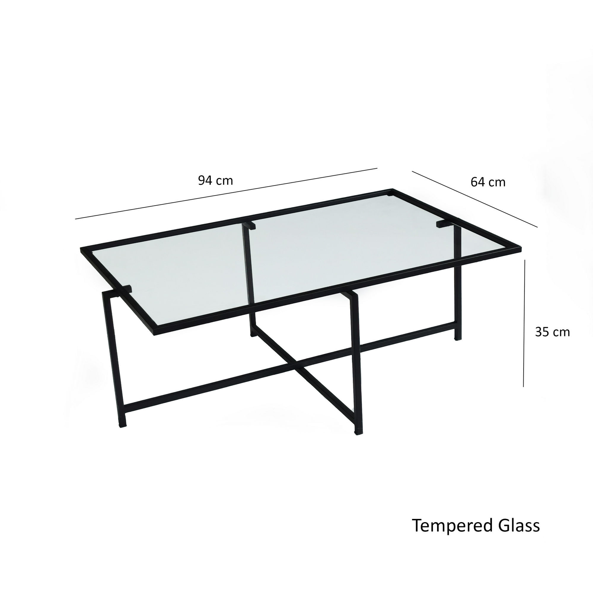 Masuta de cafea, Hanah Home, sticla securizata, picioare metalice, negru, 94x64x35 cm — imaginea 3