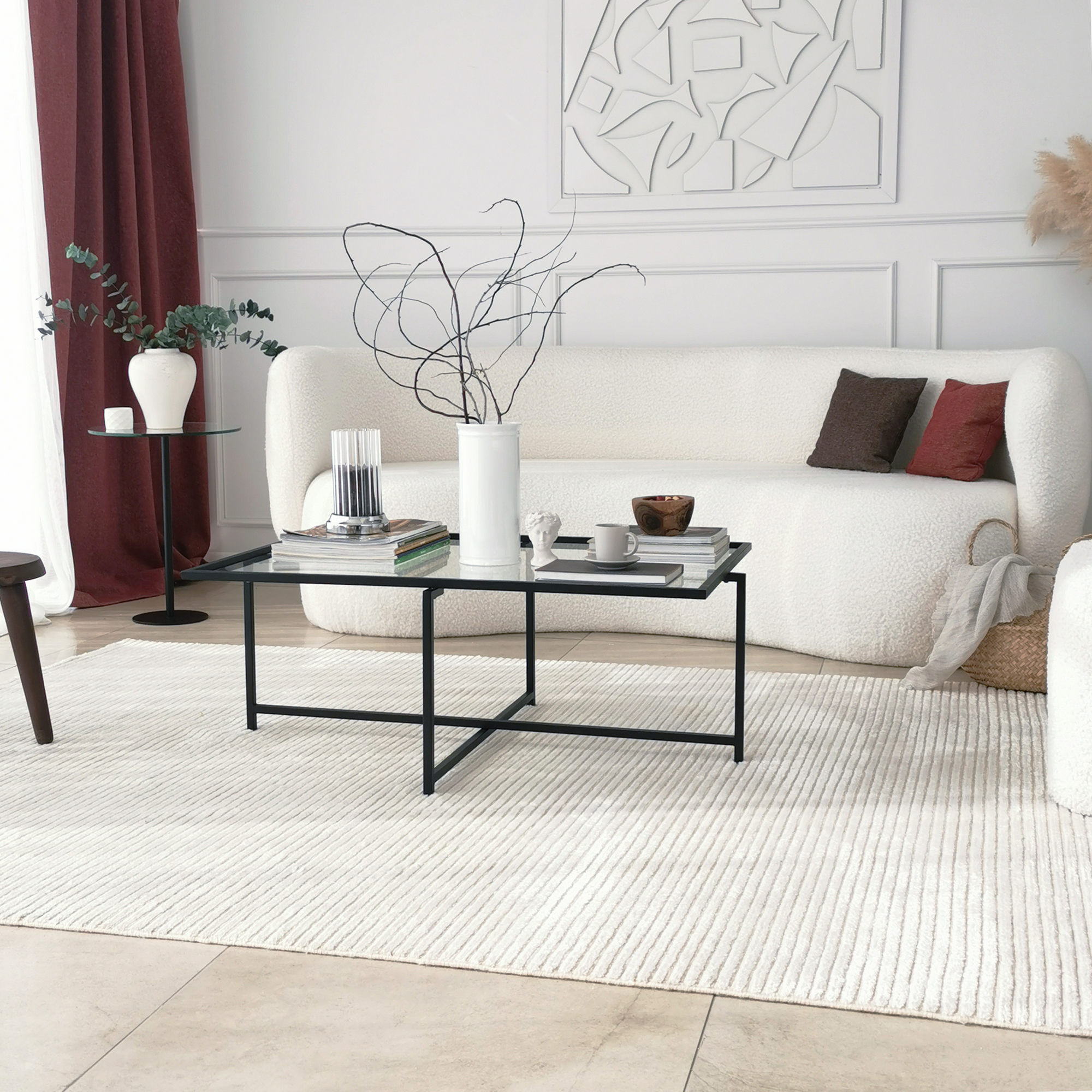 Masuta de cafea, Hanah Home, sticla securizata, picioare metalice, negru, 94x64x35 cm — imaginea 4