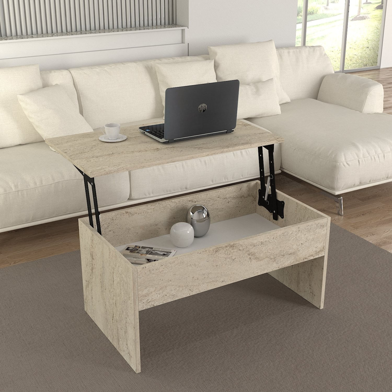 Masuta de cafea, Hanah Home, pal melaminat, travertin, 90x45x52 cm — imaginea 2