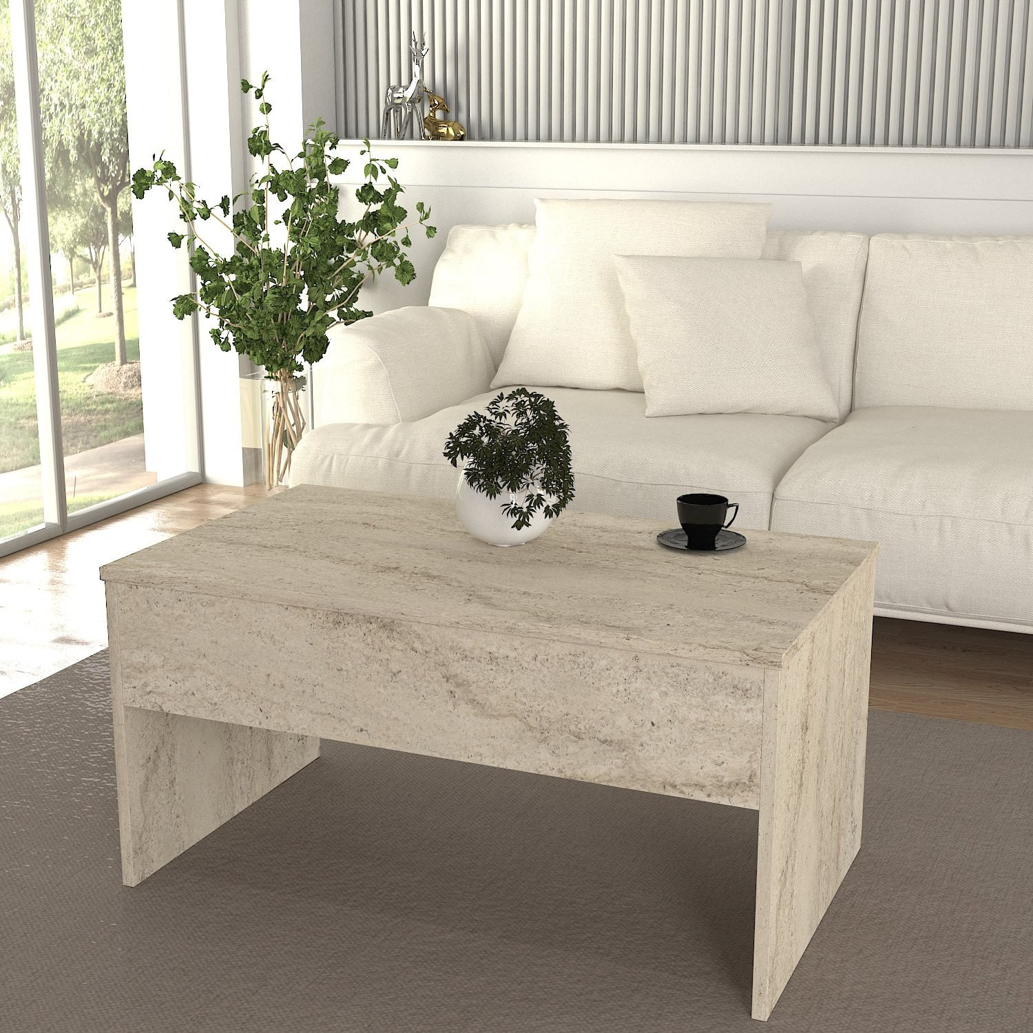 Masuta de cafea, Hanah Home, pal melaminat, travertin, 90x45x52 cm — imaginea 6