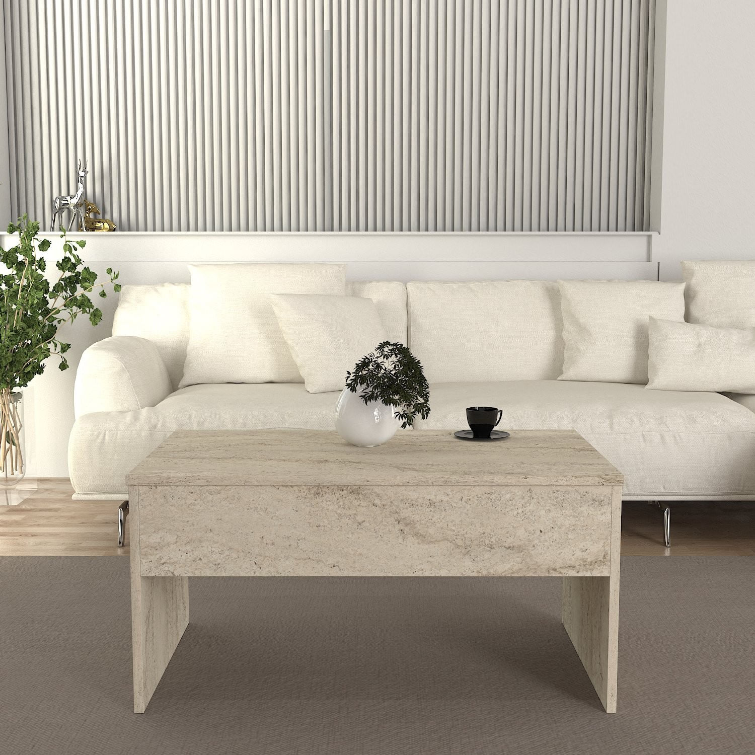 Masuta de cafea, Hanah Home, pal melaminat, travertin, 90x45x52 cm — imaginea 8