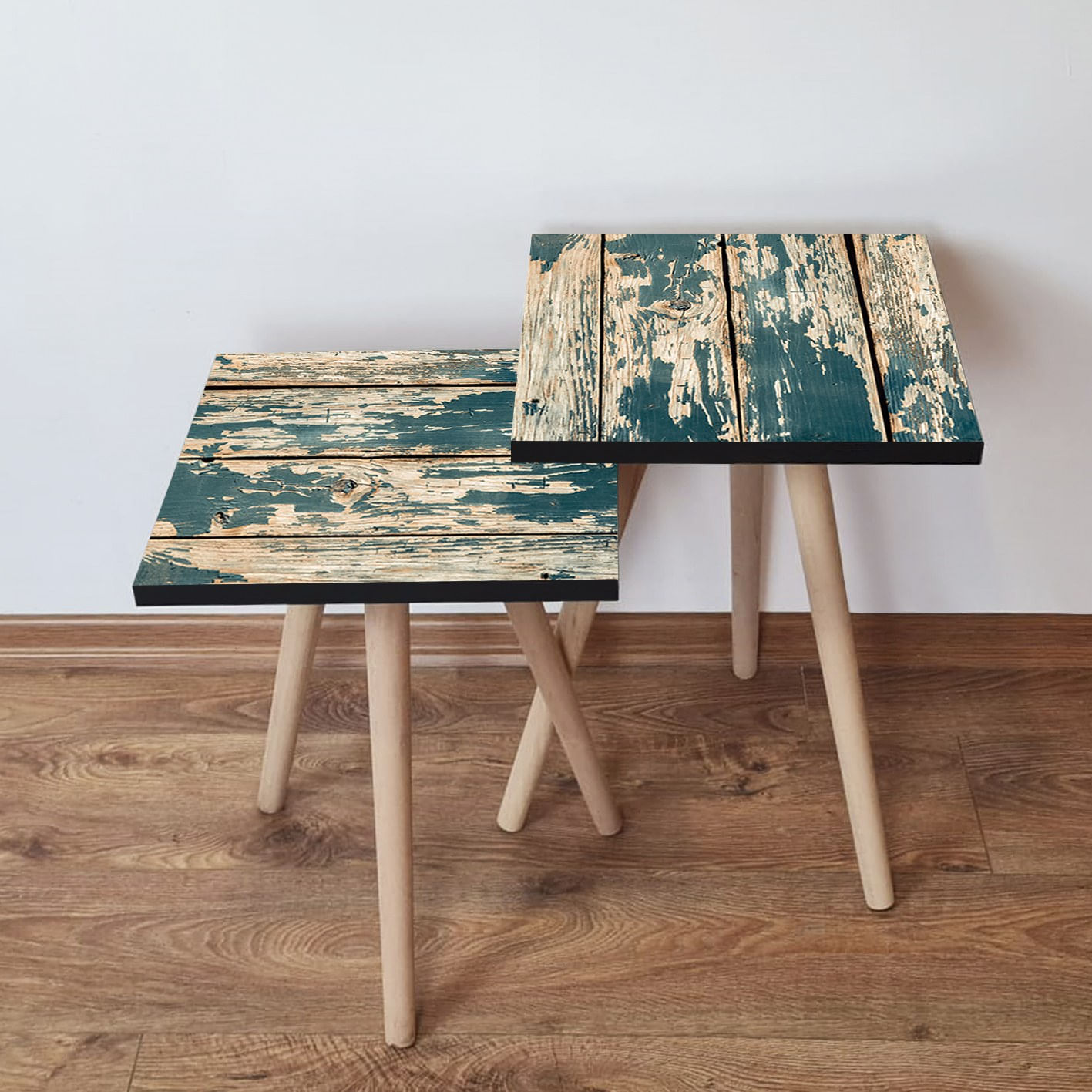 Set masute de cafea, Hanah Home, mdf, verde crem, 35x35x47 cm