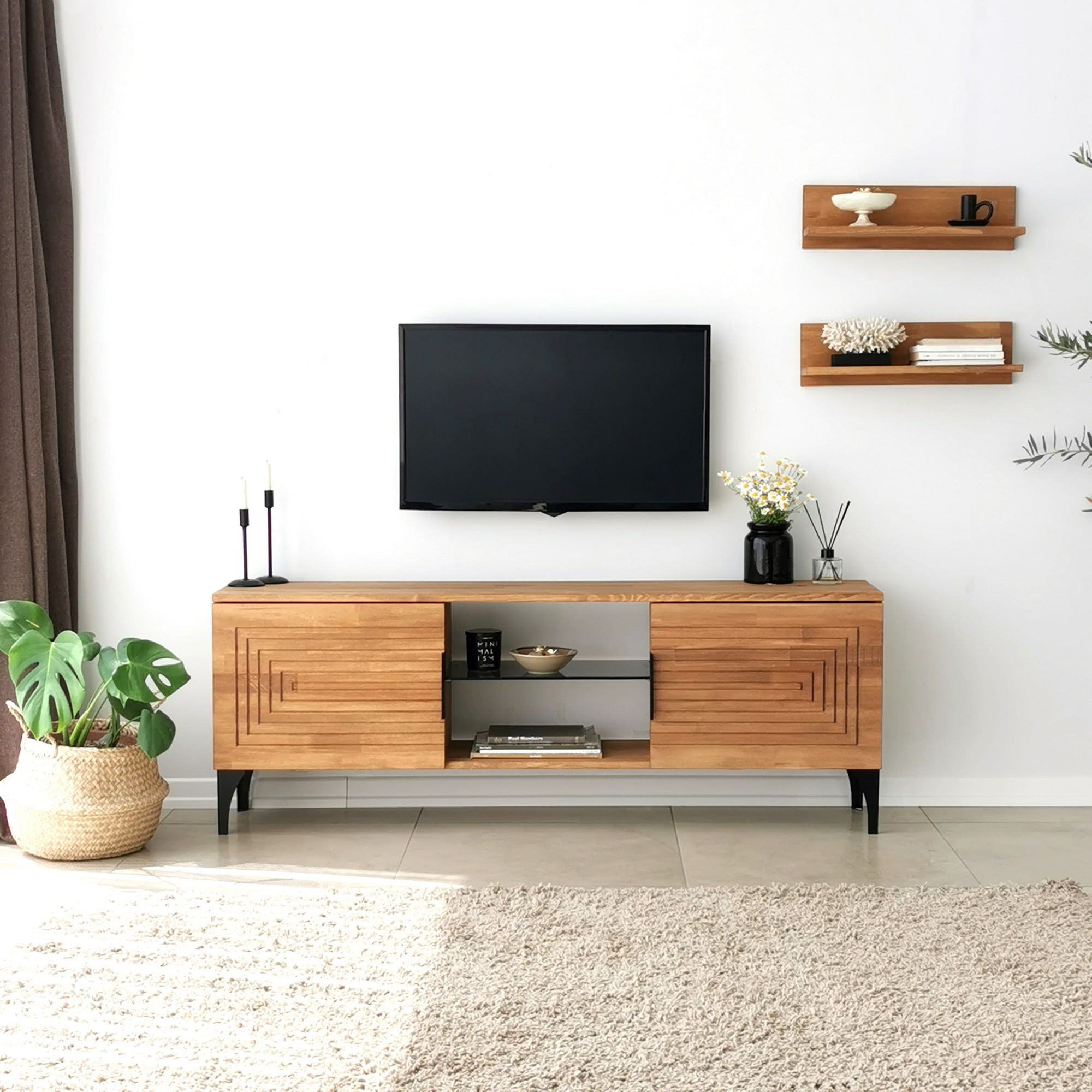 Comoda tv, Hanah Home, lemn masiv de pin, stejar, 150x40x30 cm, 552NOS1526 — imaginea 8