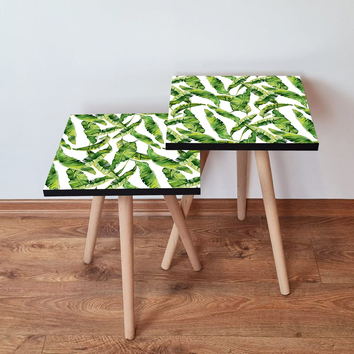 Set masute de cafea, Hanah Home, mdf, verde si alb, 35x35x47 cm