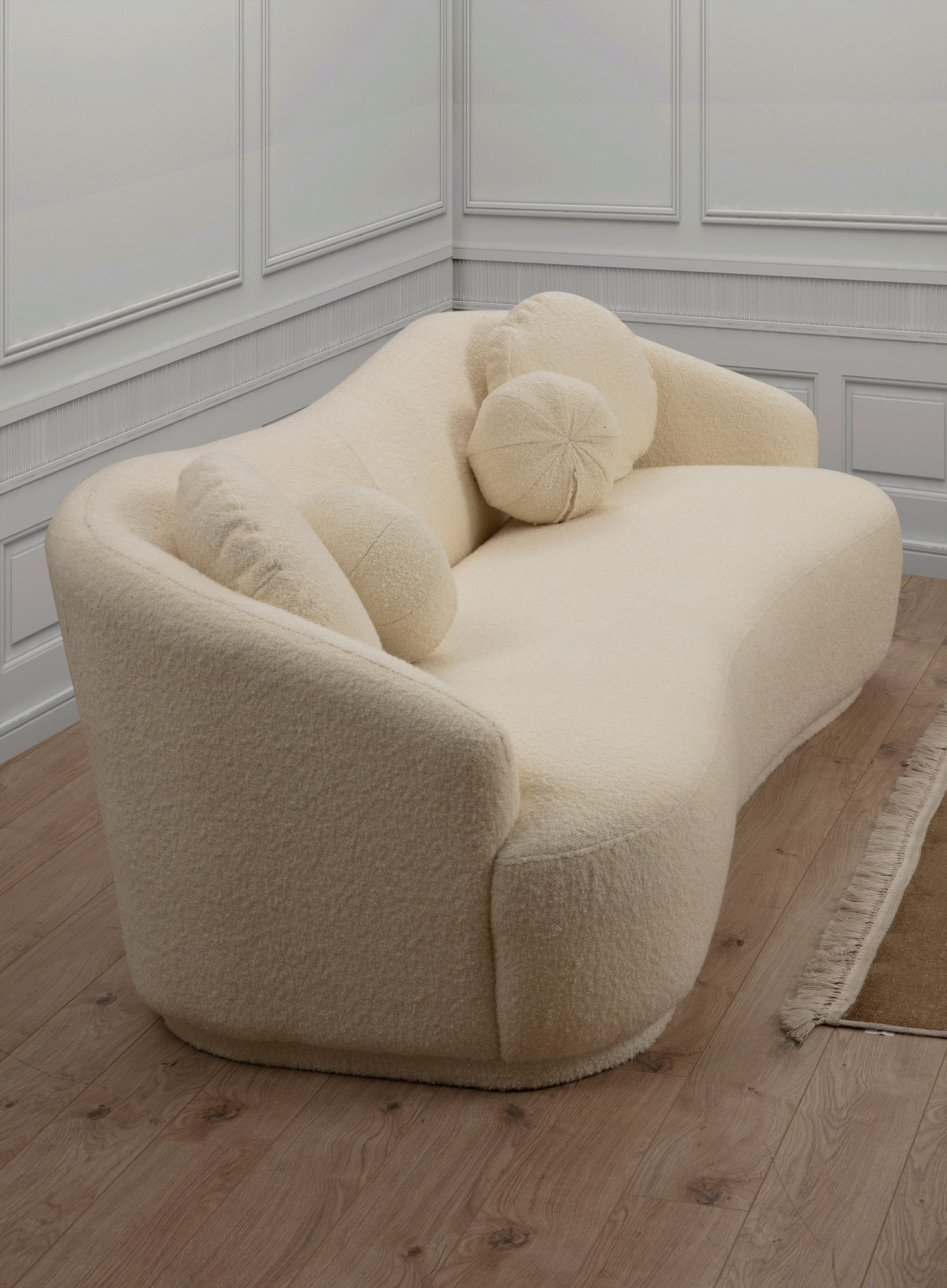 Canapea 3 locuri, Hanah Home, lemn fag si pal, crem, 225x98x76 cm — imaginea 2