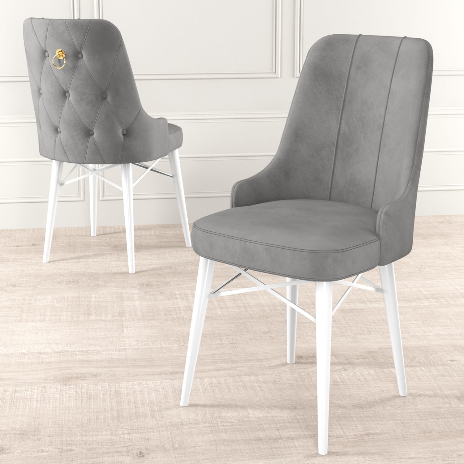 Set scaune, Hanah Home, metal, gri si alb, babyface, 46x46x94 cm, 4 bucati — imaginea 4