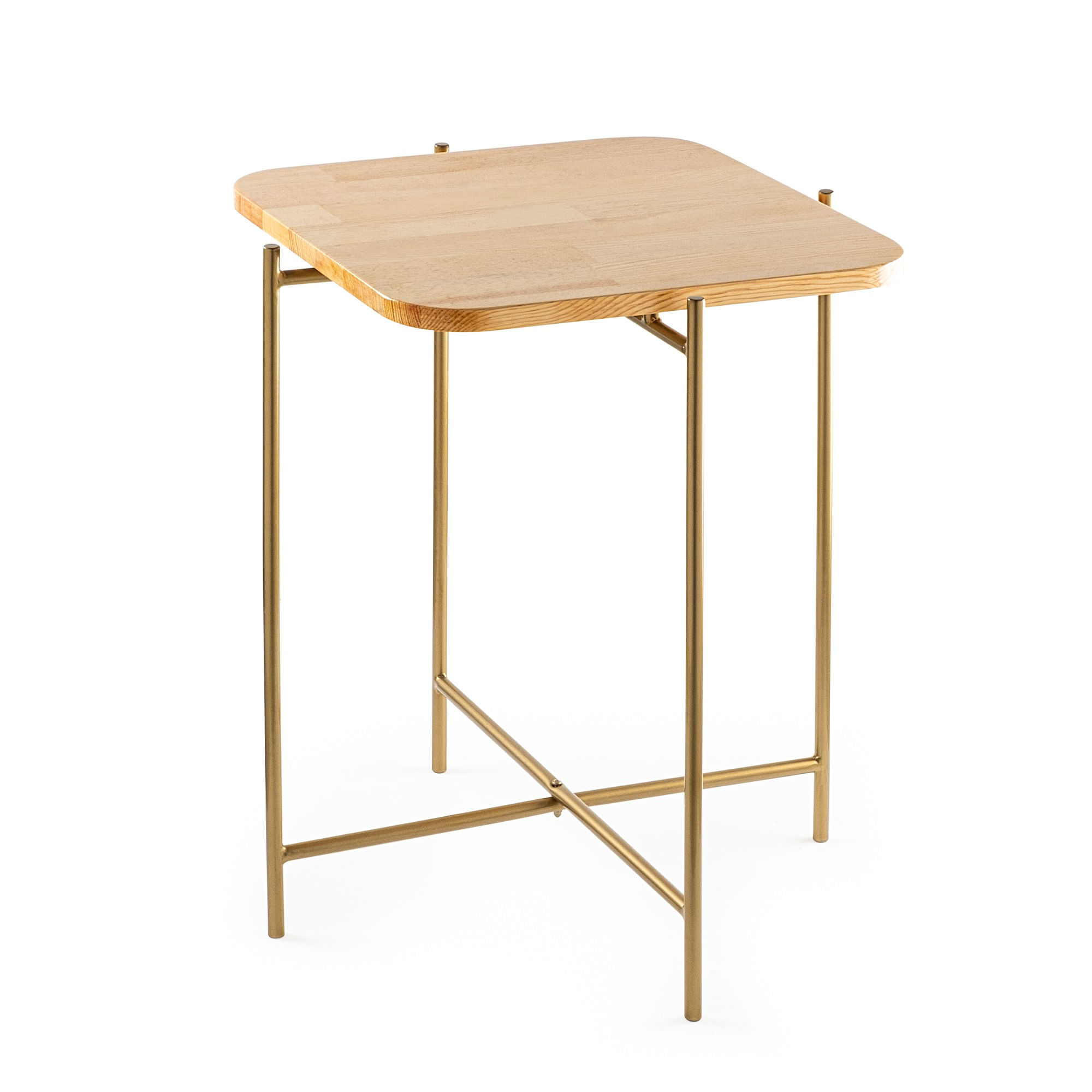 Masuta de cafea, Hanah Home, lemn, auriu si natural, 46x46x56 cm — imaginea 3