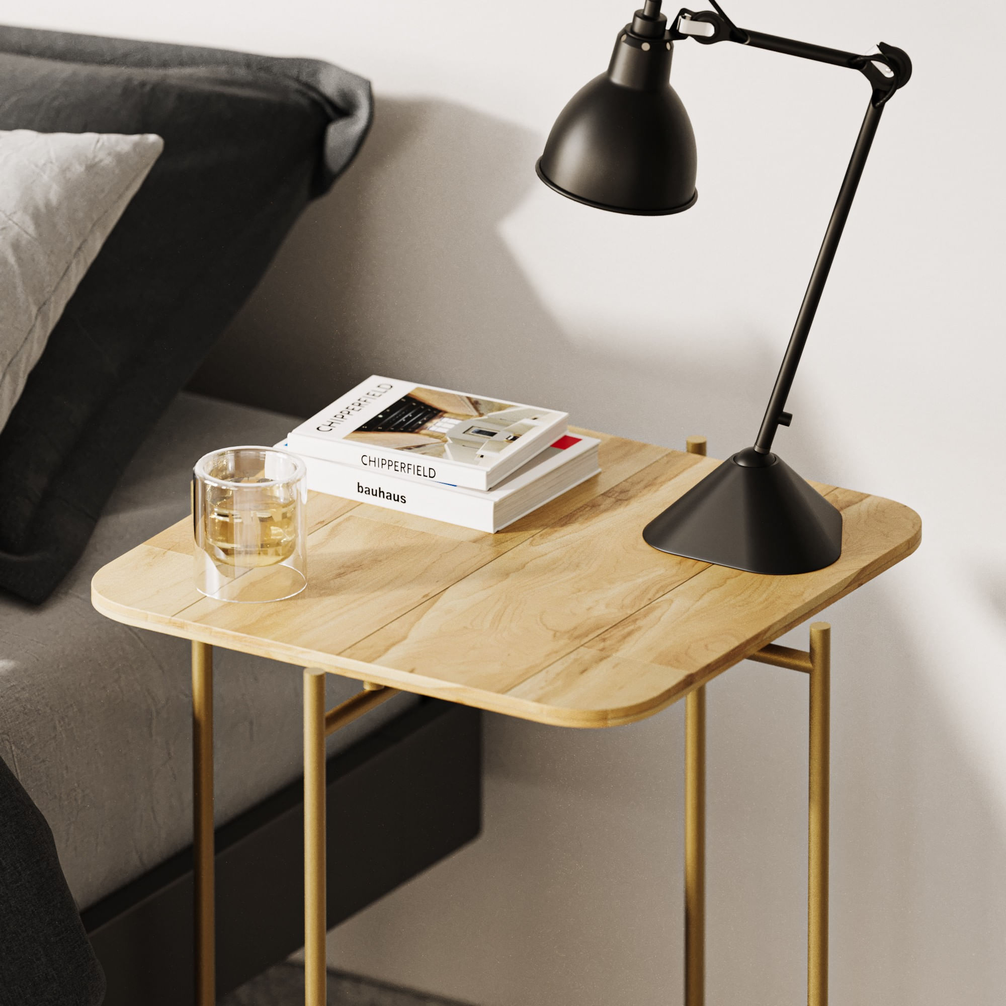 Masuta de cafea, Hanah Home, lemn, auriu si natural, 46x46x56 cm — imaginea 4