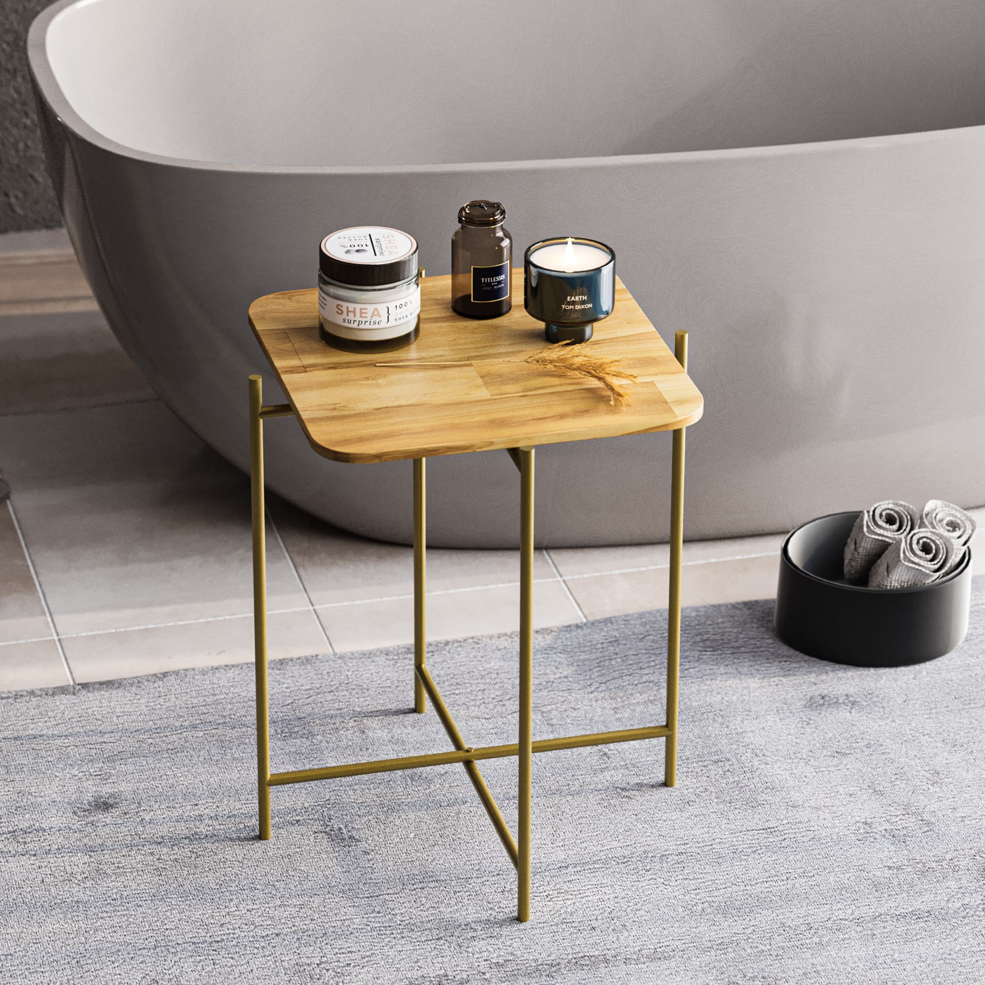 Masuta de cafea, Hanah Home, lemn, auriu si natural, 46x46x56 cm — imaginea 5