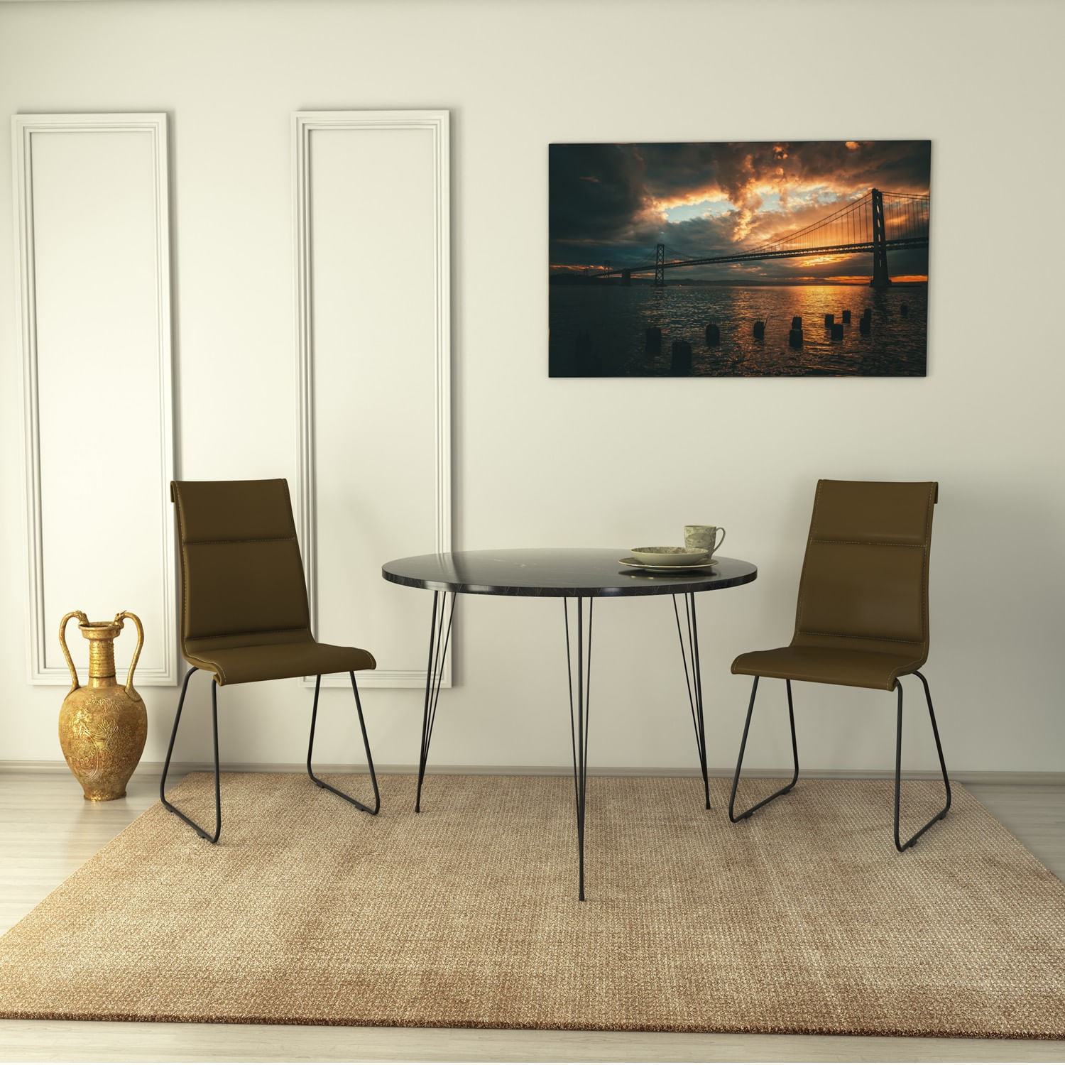 Masa, Hanah Home, pal melaminat, negru alb, 90x90x75 cm, 801CMY2933 — imaginea 4