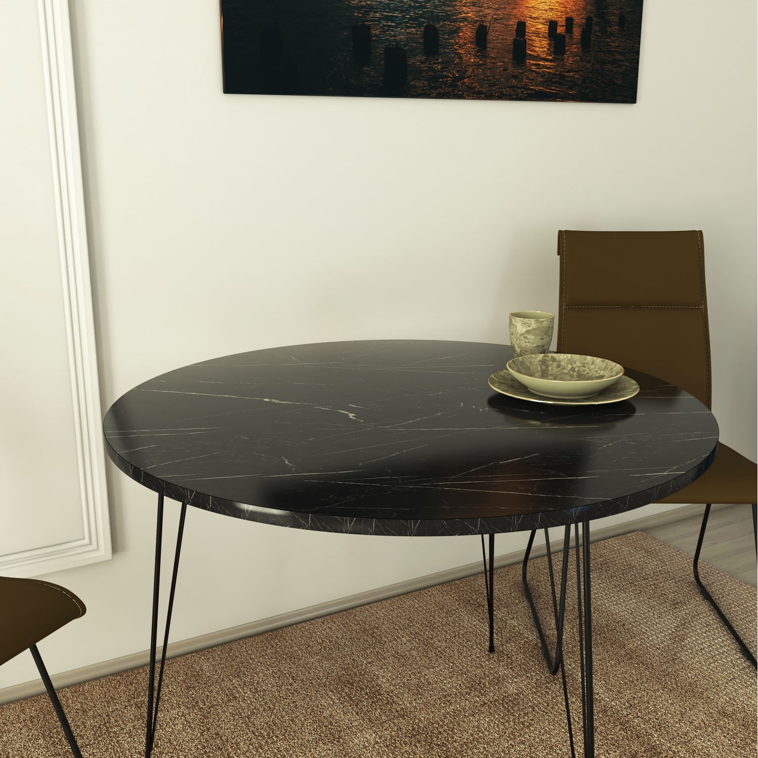 Masa, Hanah Home, pal melaminat, negru alb, 90x90x75 cm, 801CMY2933 — imaginea 6