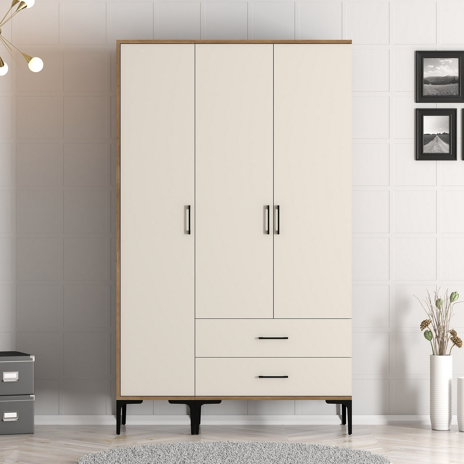 Sifonier, Hanah Home, pal melaminat, nuc si crem, 120x47.5x201.4 cm, 845HCT5461 — imaginea 5