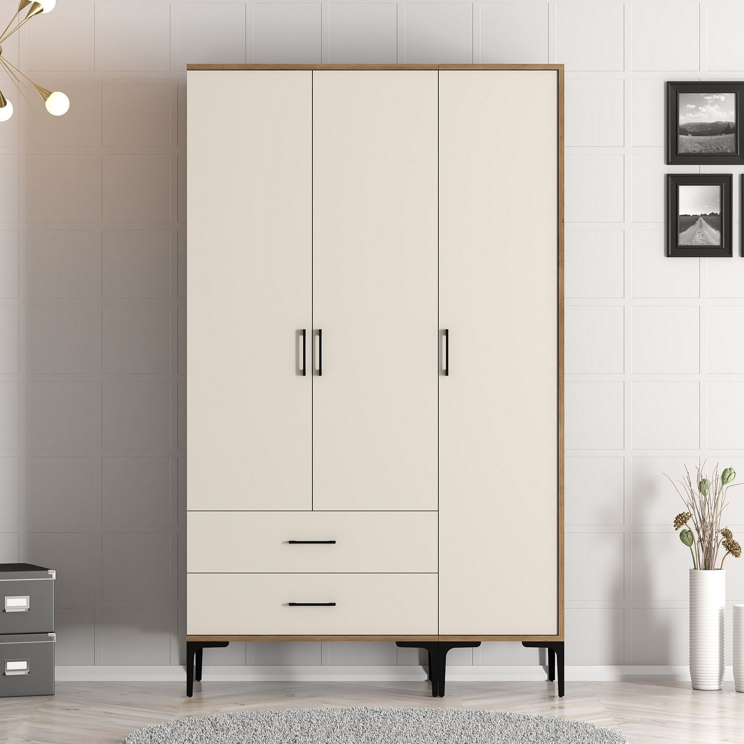 Sifonier, Hanah Home, pal melaminat, nuc si crem, 120x47.5x201.4 cm, 845HCT5461 — imaginea 8