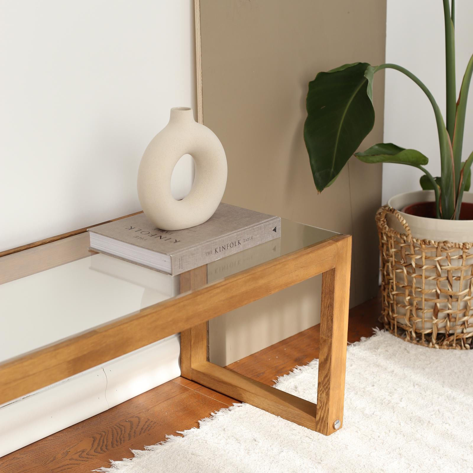 Comoda tv, Hanah Home, lemn masiv de pin, sticla securizata, culoare lemn, 130x40x40 cm — imaginea 4
