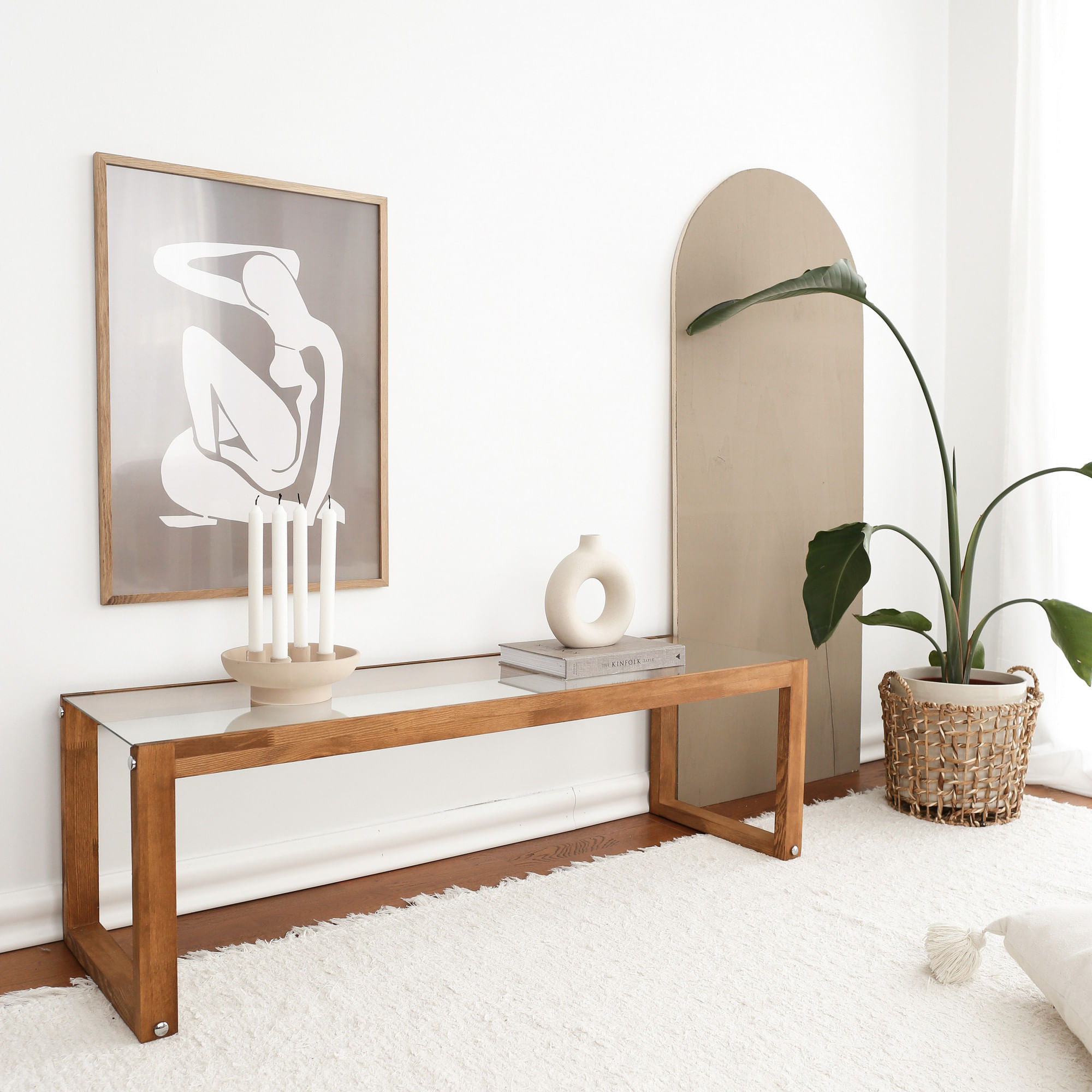Comoda tv, Hanah Home, lemn masiv de pin, sticla securizata, culoare lemn, 130x40x40 cm — imaginea 6