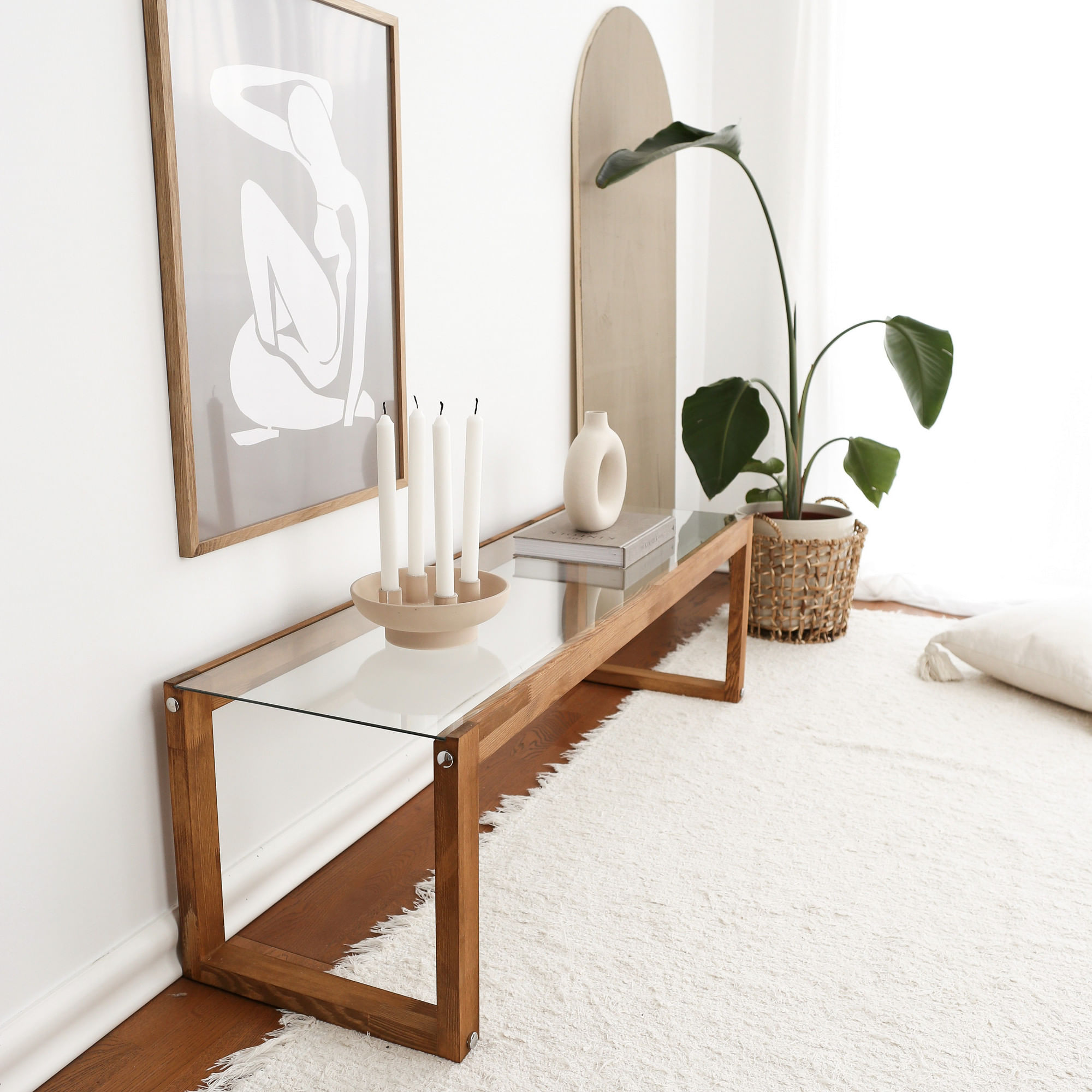Comoda tv, Hanah Home, lemn masiv de pin, sticla securizata, culoare lemn, 130x40x40 cm — imaginea 8