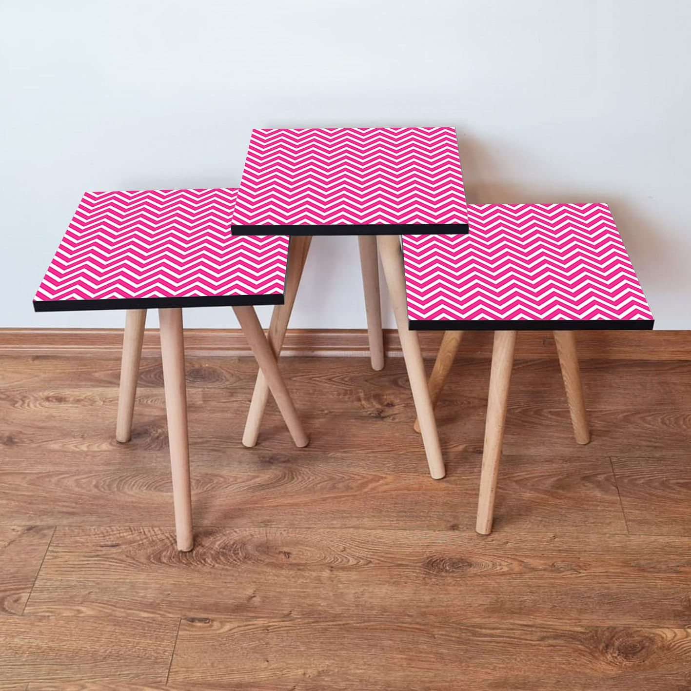 Set masute de cafea, Hanah Home, mdf, fucsia si alb, 35x35x52 cm