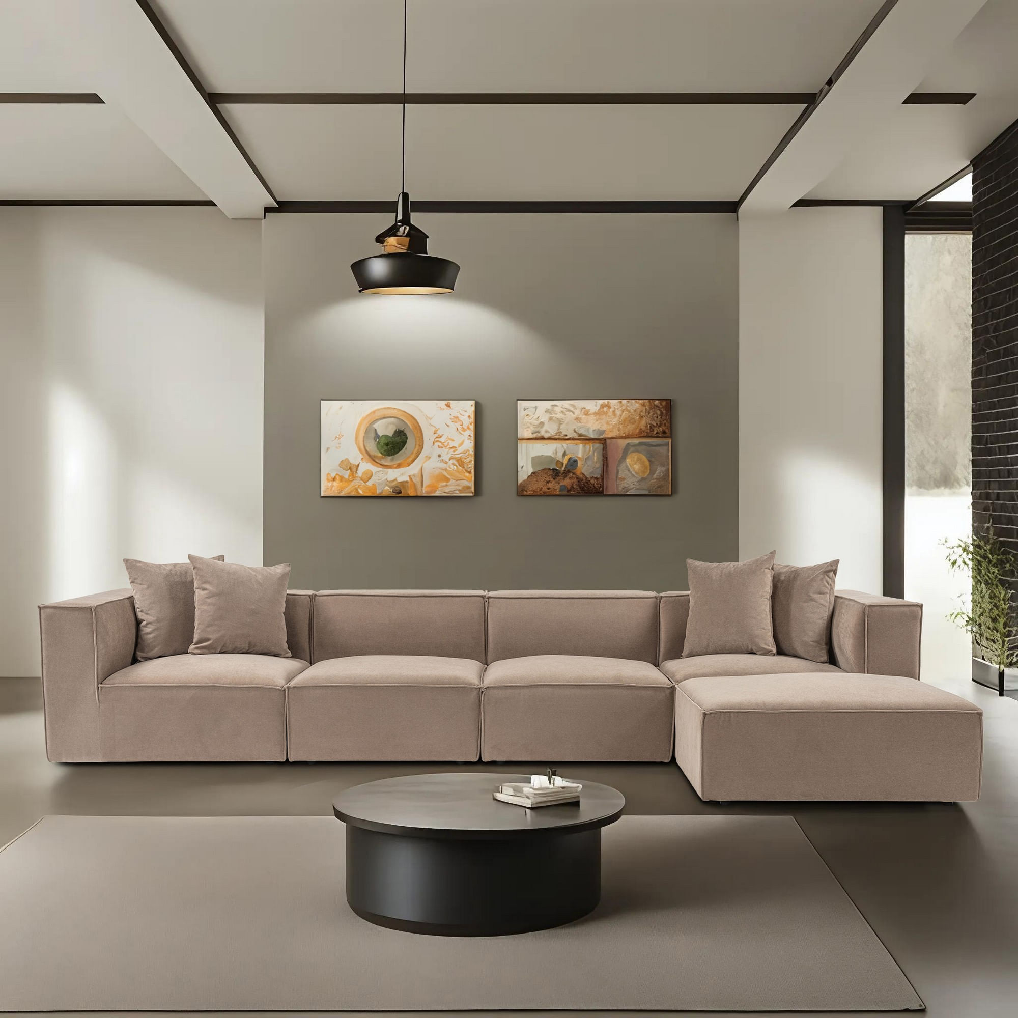 Coltar, Hanah Home, cadru lemn de carpen, tapiterie in, cappuccino, 350x190x65 cm