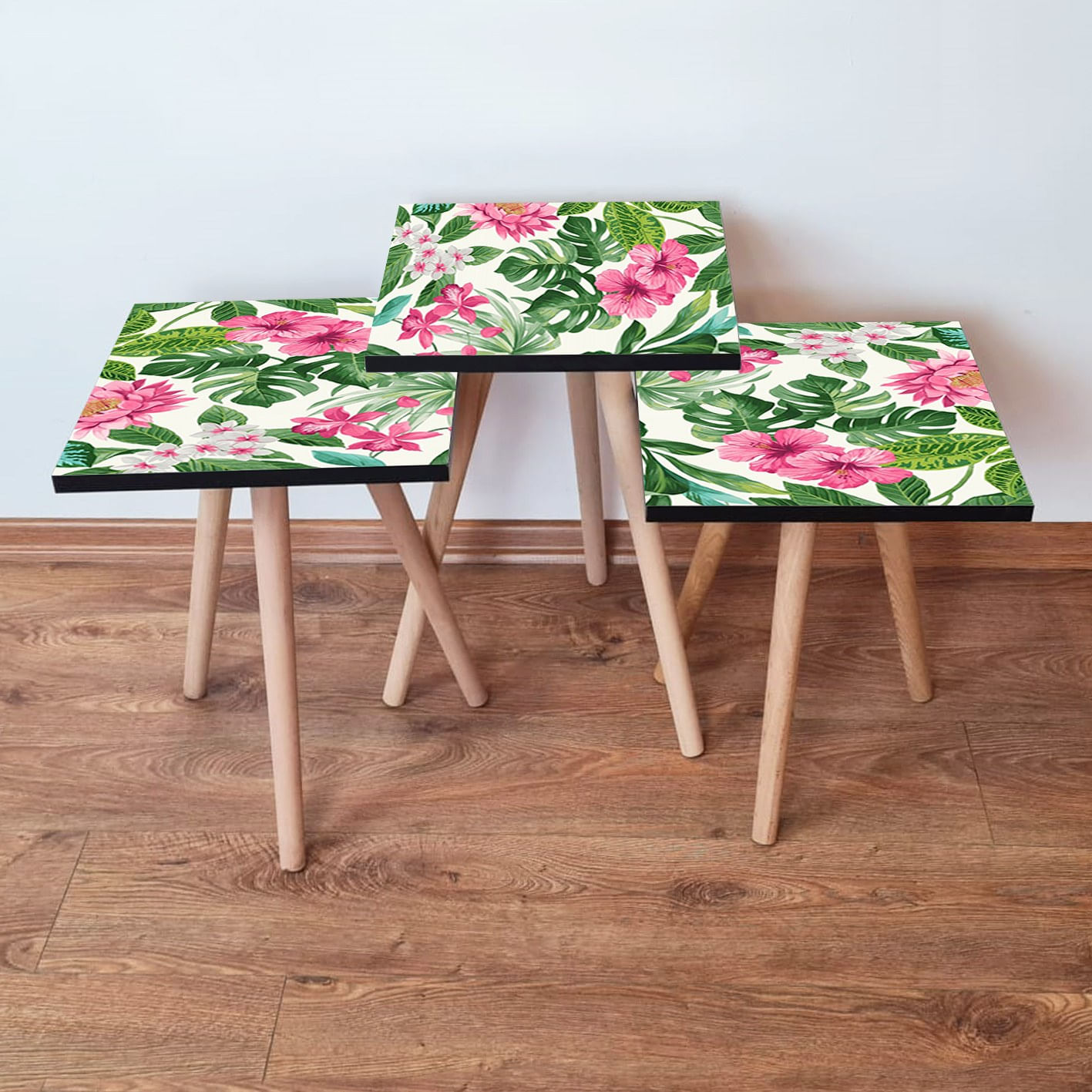Set mese cuib, Hanah Home, mdf, roz verde alb, 35x35x52 cm