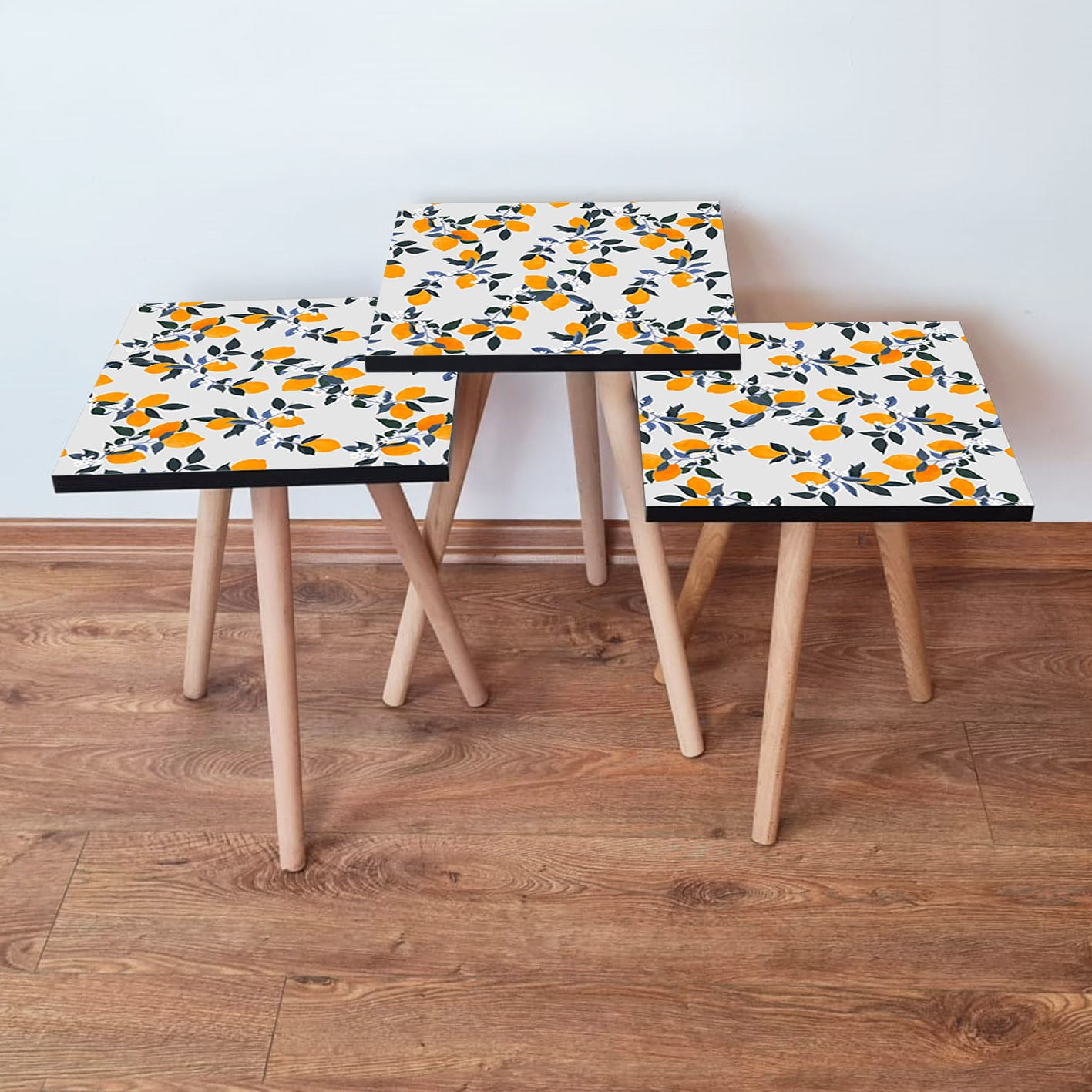 Set masute de cafea cuib, Hanah Home, mdf, alb portocaliu verde, 35x35x52 cm