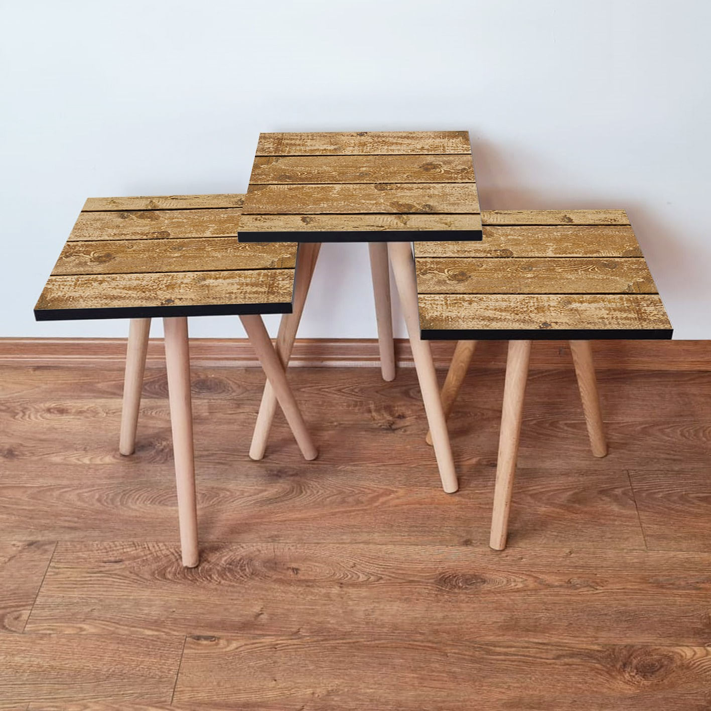 Set masute de cafea suprapuse, Hanah Home, mdf, camel, 35x35x52 cm