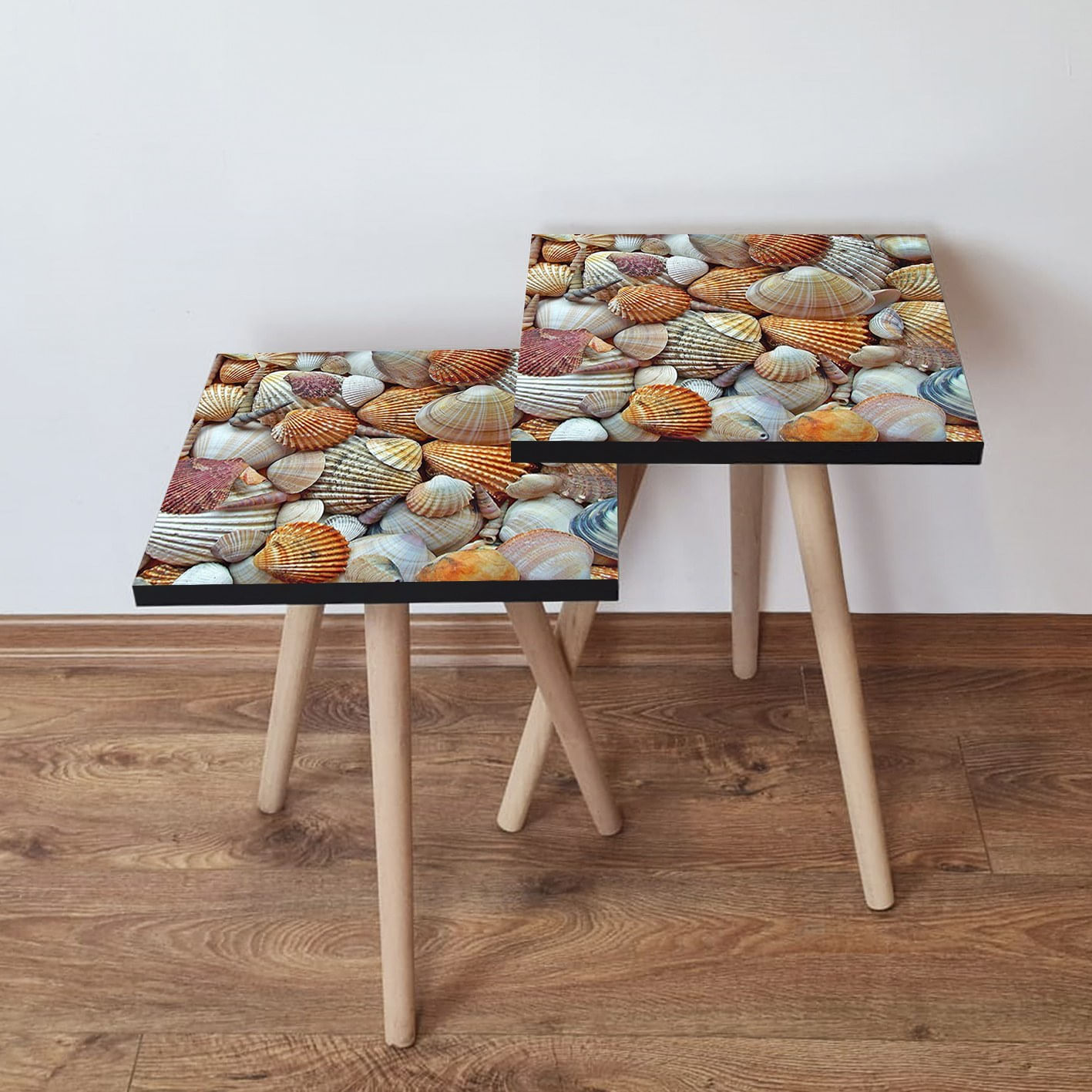 Set masute de cafea, Hanah Home, mdf, portocaliu bej gri, 35x35x47 cm, 2 piese