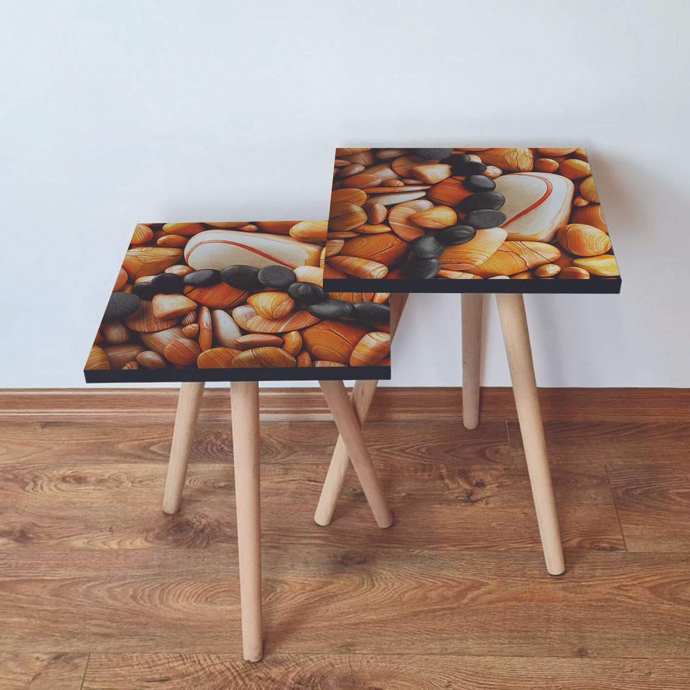 Set masute de cafea, Hanah Home, mdf, portocaliu alb negru, 35x35x47 cm, 35x35x42 cm