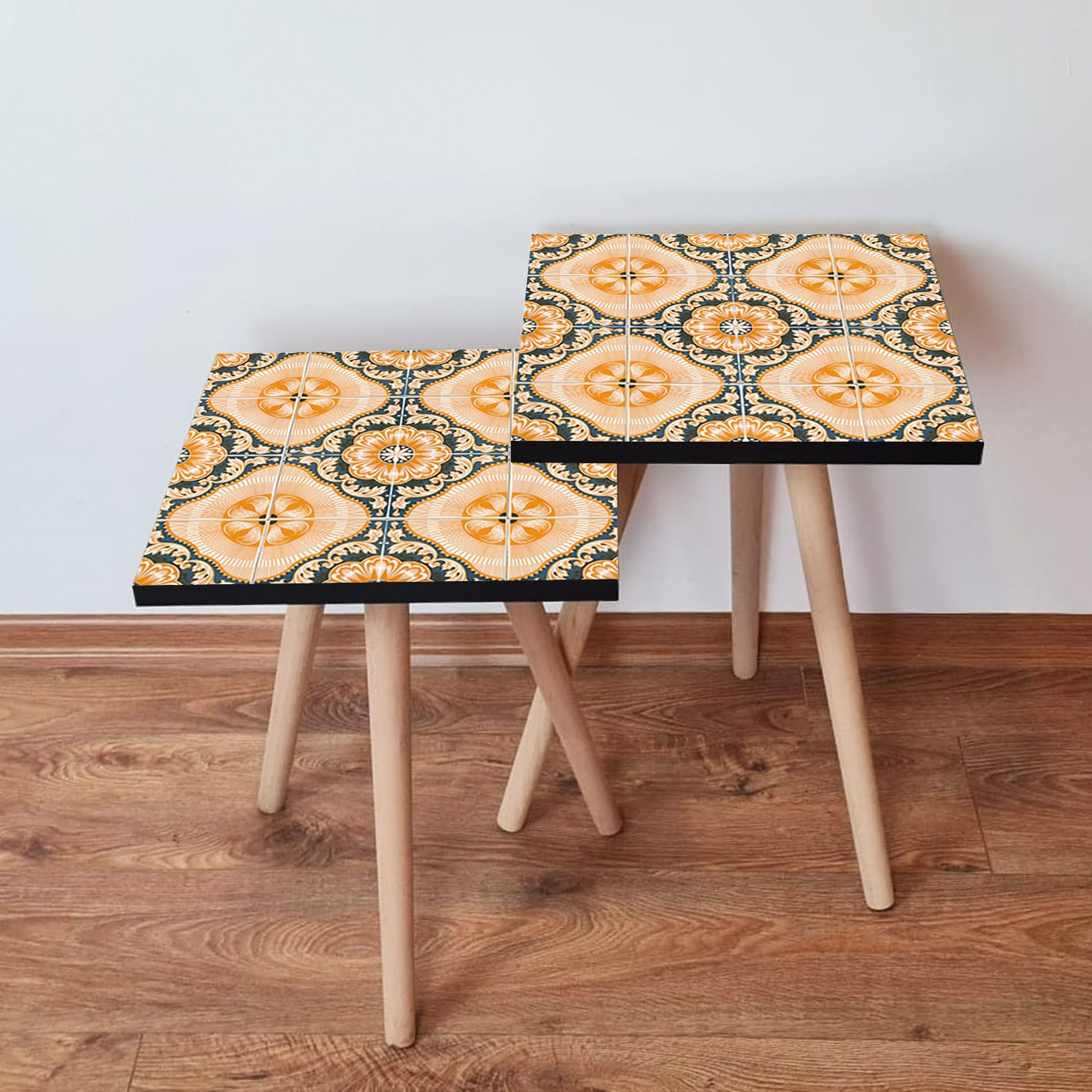 Set masute de cafea, Hanah Home, mdf, portocaliu gri negru, 35x35x47 cm, 2 piese
