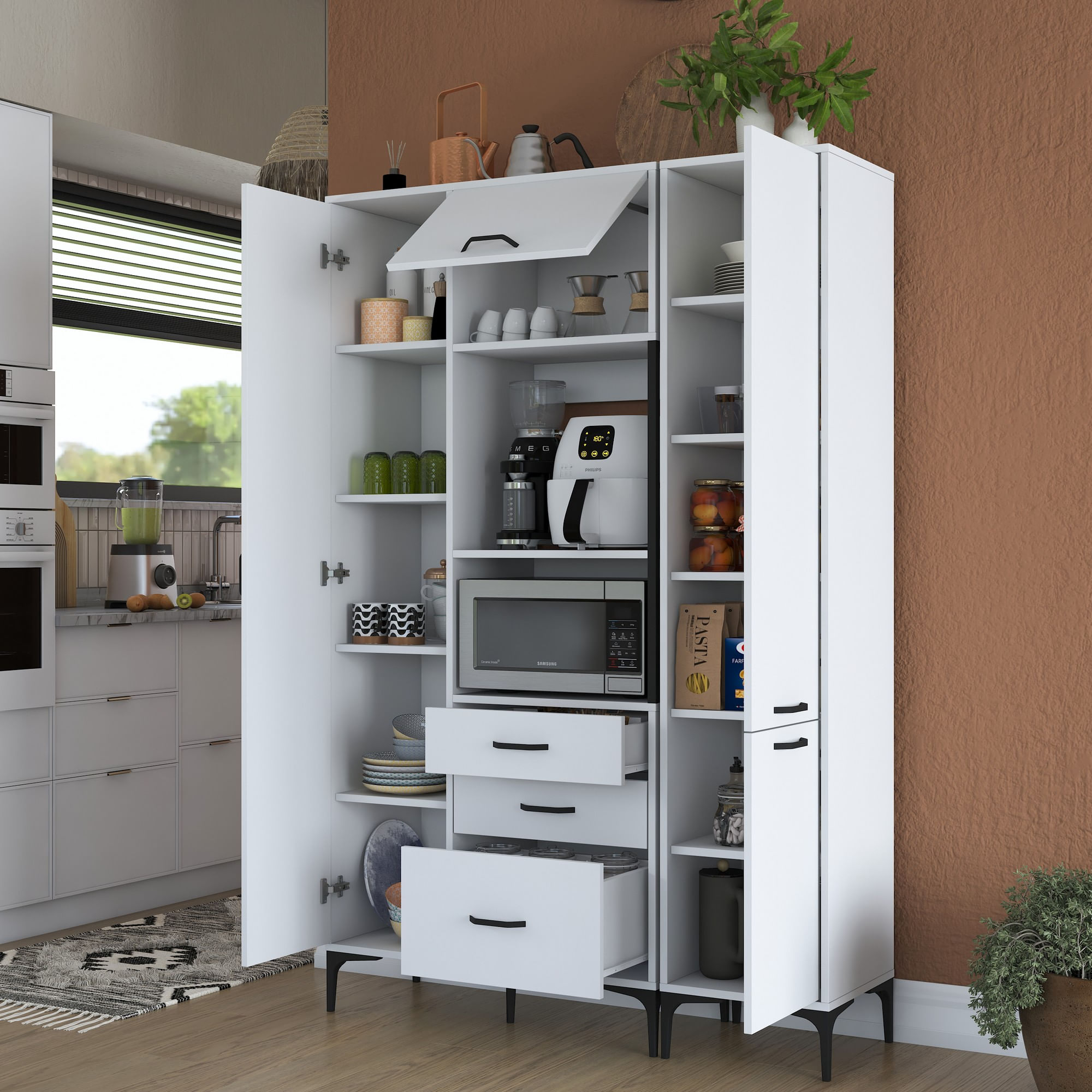 Dulap multifunctional, Hanah Home, pal melaminat, alb, 130x40x198.6 cm — imaginea 2