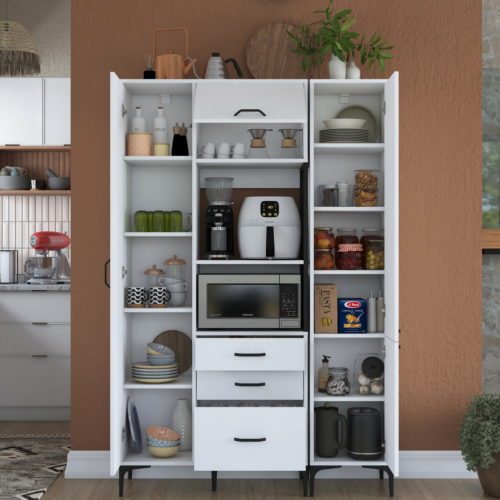 Dulap multifunctional, Hanah Home, pal melaminat, alb, 130x40x198.6 cm — imaginea 7