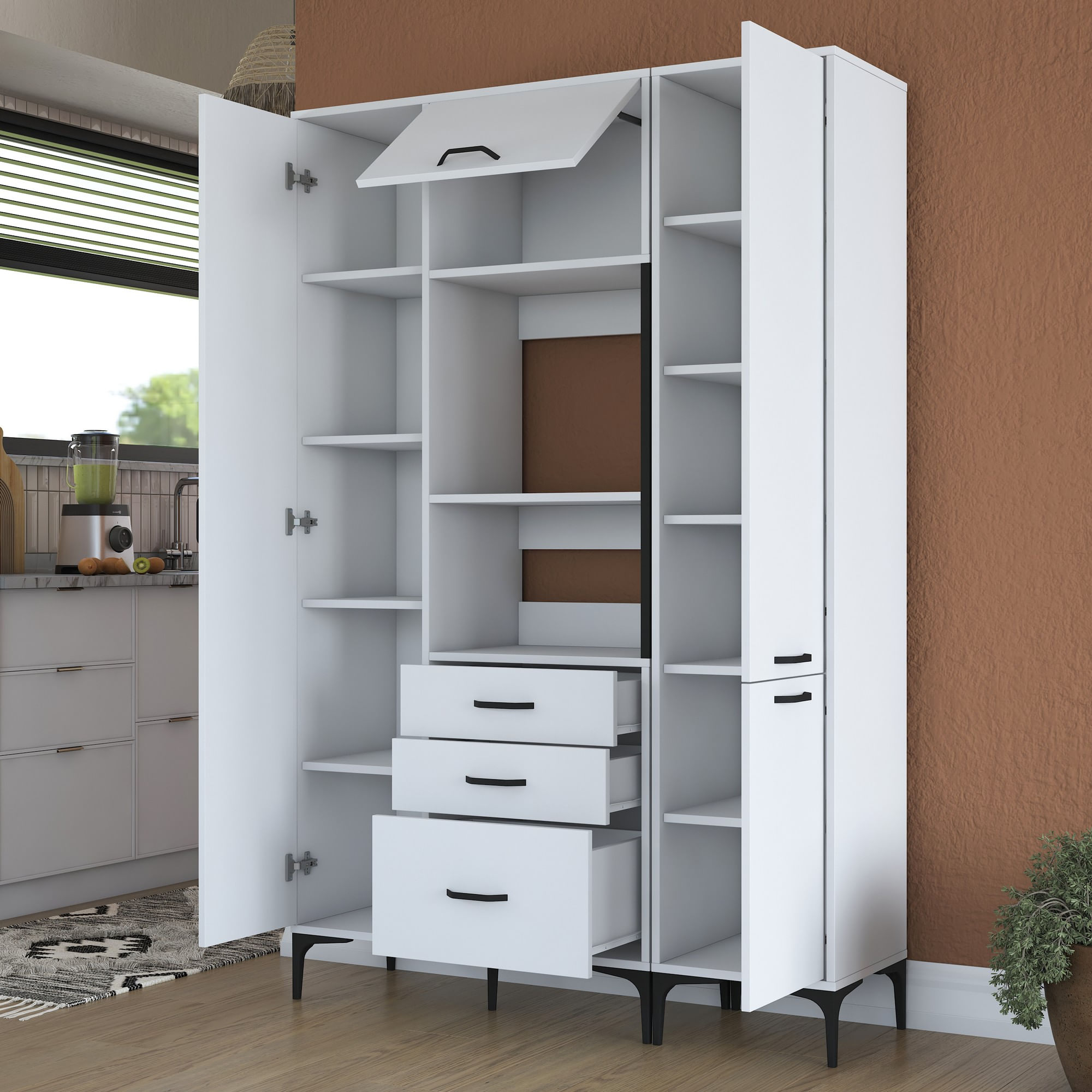 Dulap multifunctional, Hanah Home, pal melaminat, alb, 130x40x198.6 cm — imaginea 8