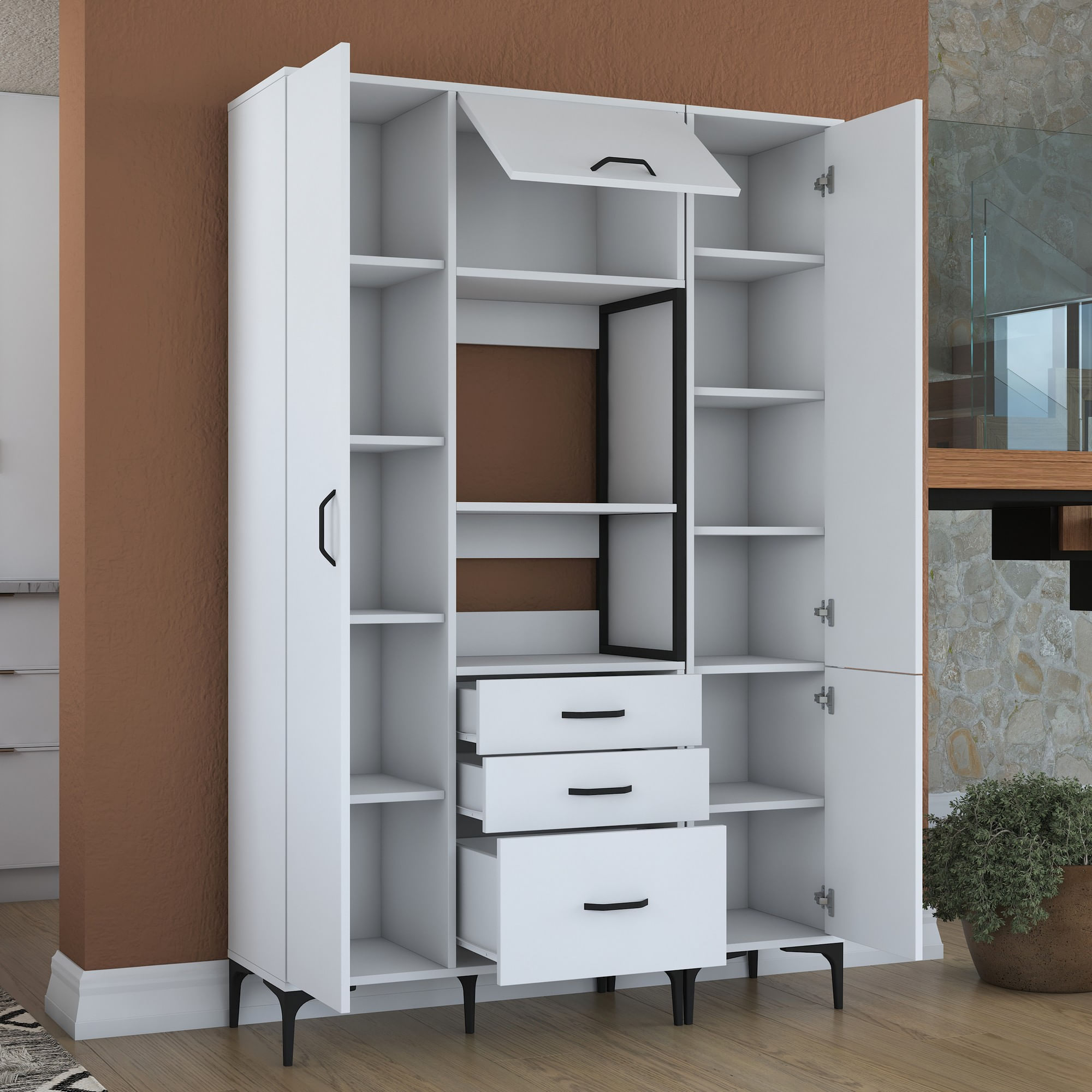 Dulap multifunctional, Hanah Home, pal melaminat, alb, 130x40x198.6 cm — imaginea 11