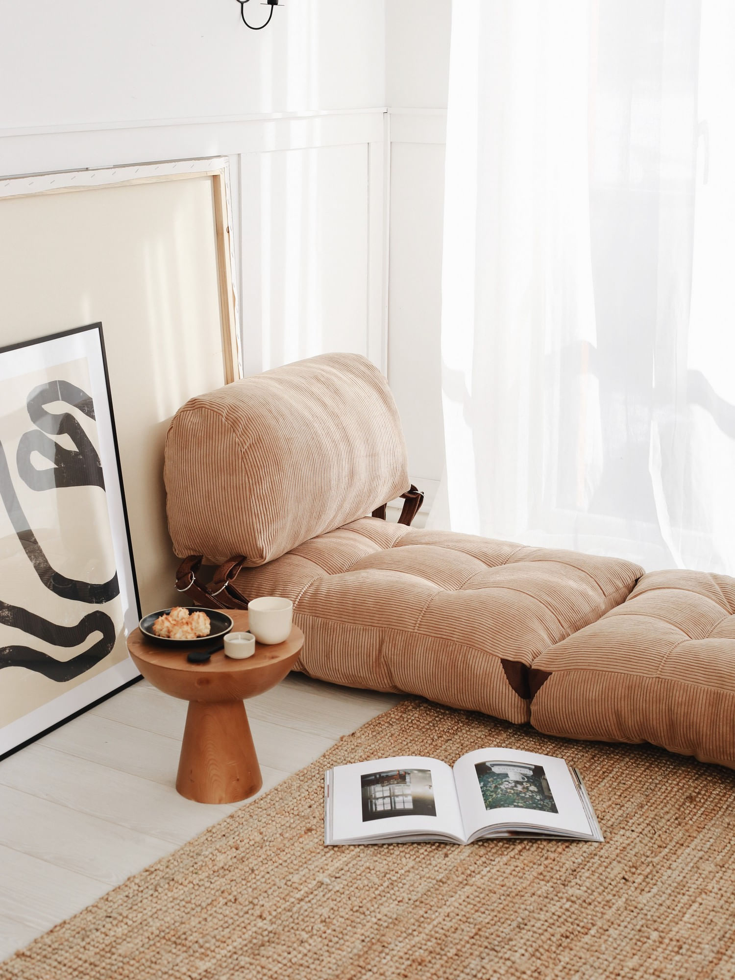 Canapea extensibila 1 loc, Hanah Home, catifea, camel, 80x70x60 cm — imaginea 2