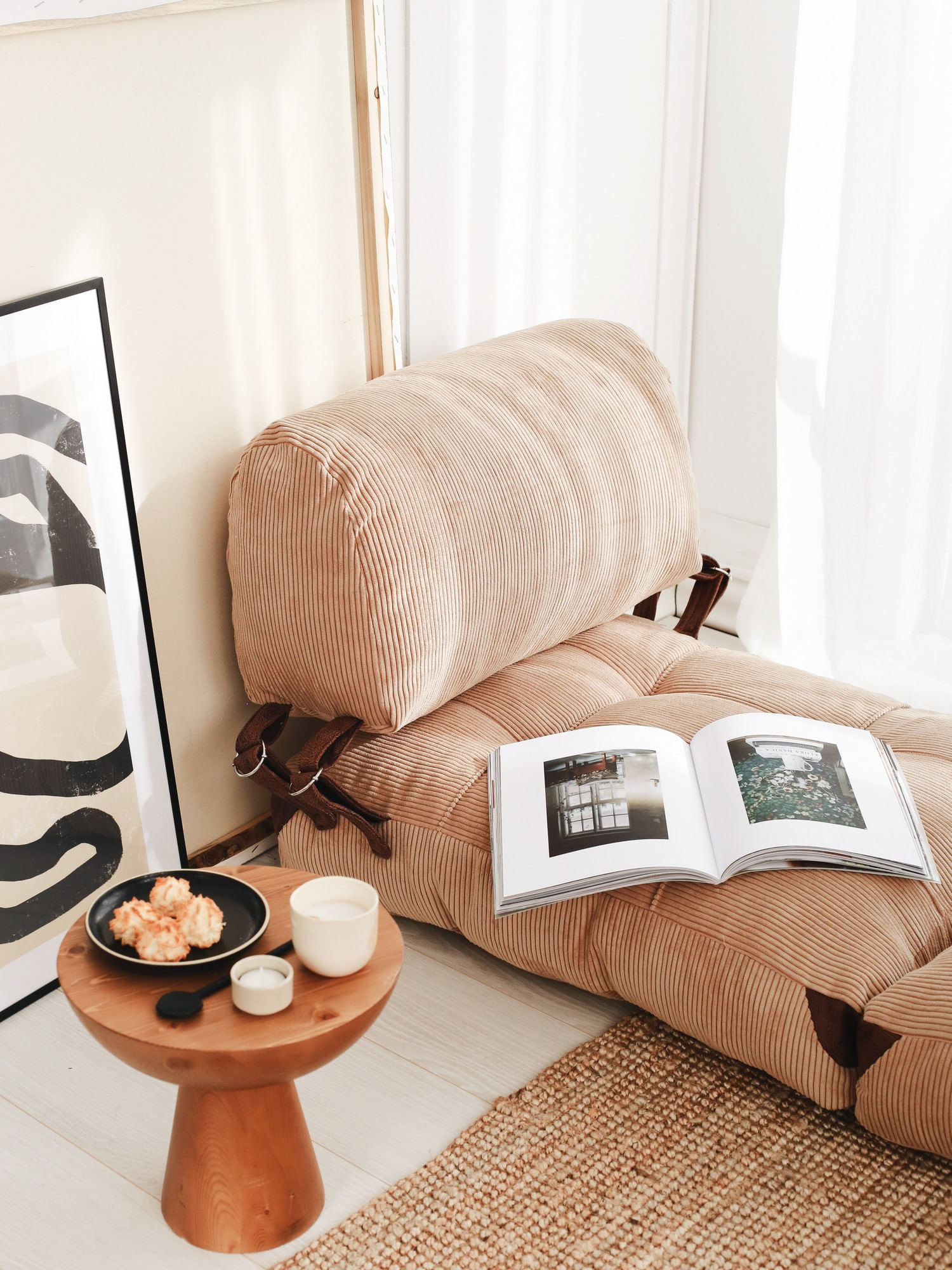 Canapea extensibila 1 loc, Hanah Home, catifea, camel, 80x70x60 cm — imaginea 5