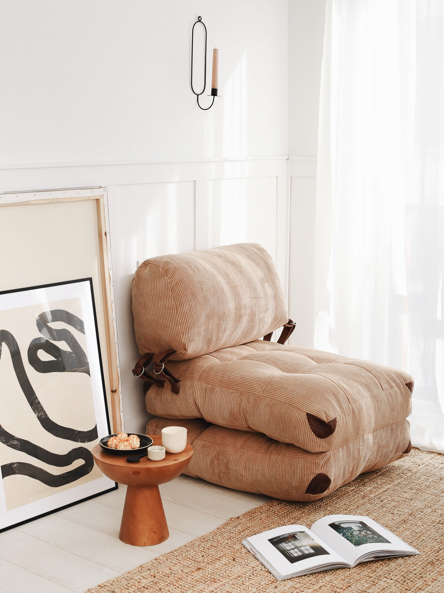 Canapea extensibila 1 loc, Hanah Home, catifea, camel, 80x70x60 cm — imaginea 6