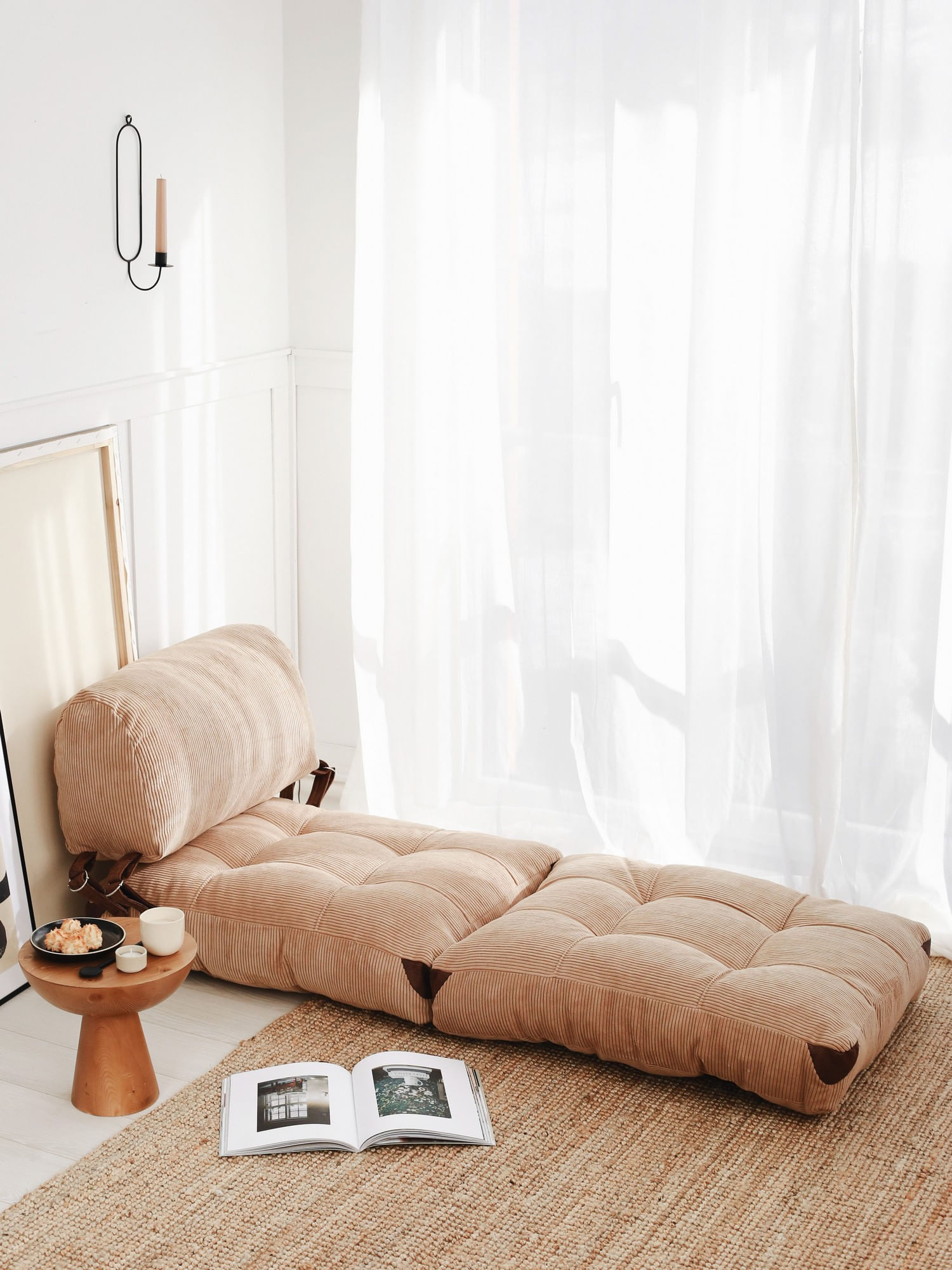 Canapea extensibila 1 loc, Hanah Home, catifea, camel, 80x70x60 cm — imaginea 7