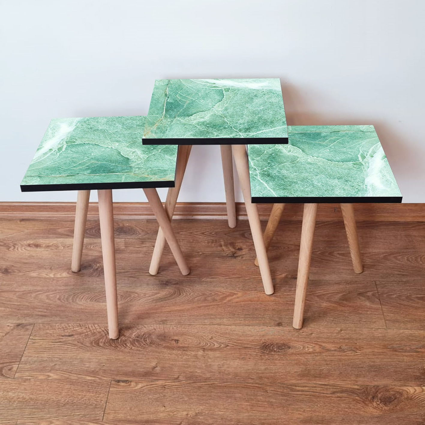 Set masute de cafea, Hanah Home, mdf, verde alb, 35x35x52 cm