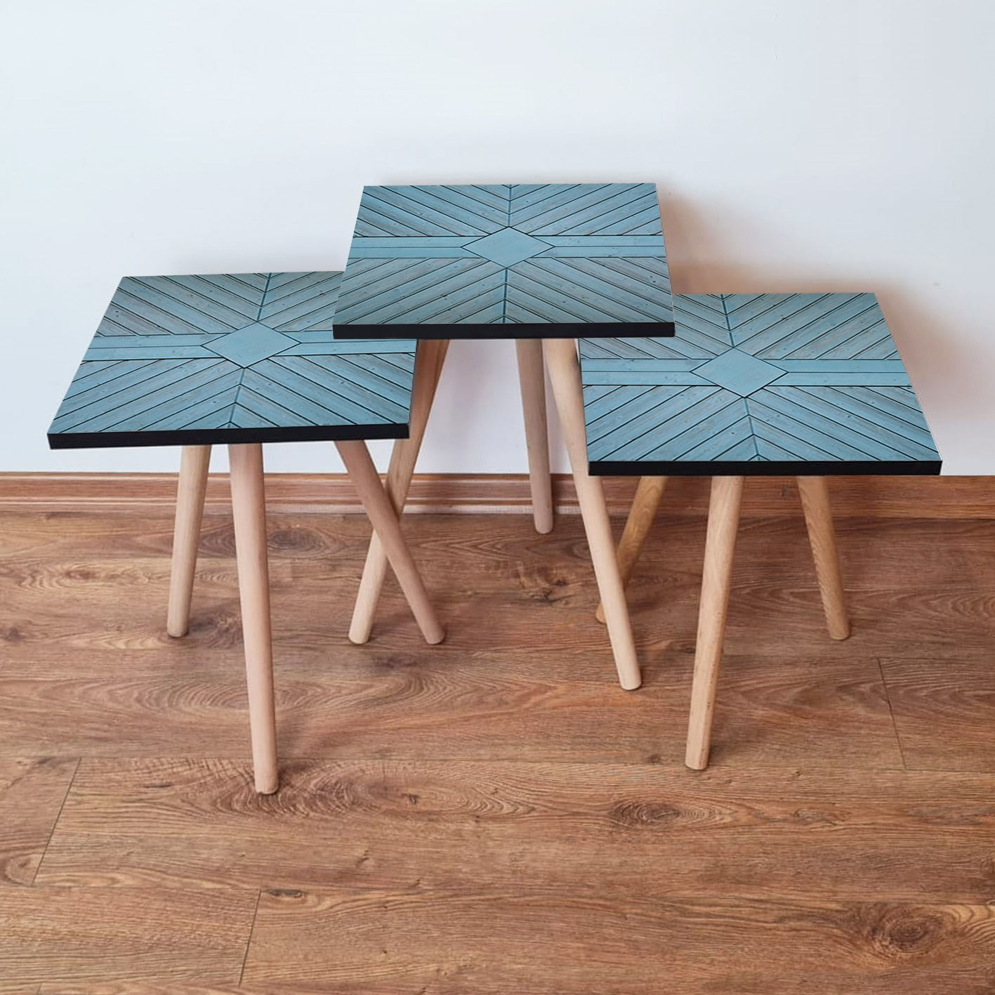 Set masute suprapuse, Hanah Home, mdf, albastru, 35x35x52 cm
