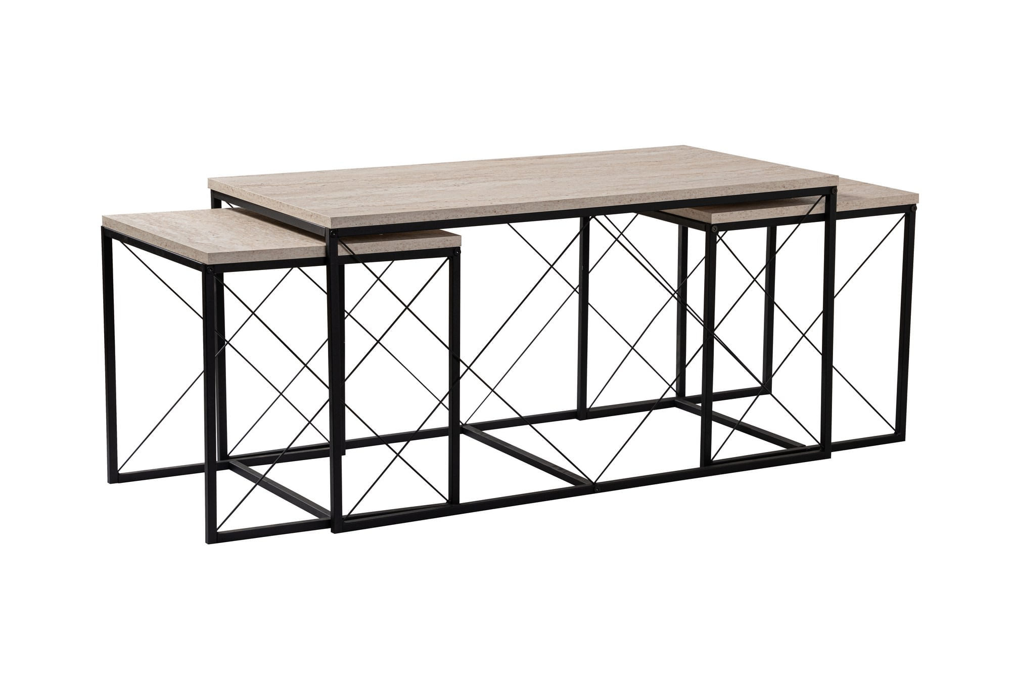 Set masute de cafea, Hanah Home, pal melaminat, negru travertin, 100x50x52 cm + 45x45x52 cm — imaginea 6