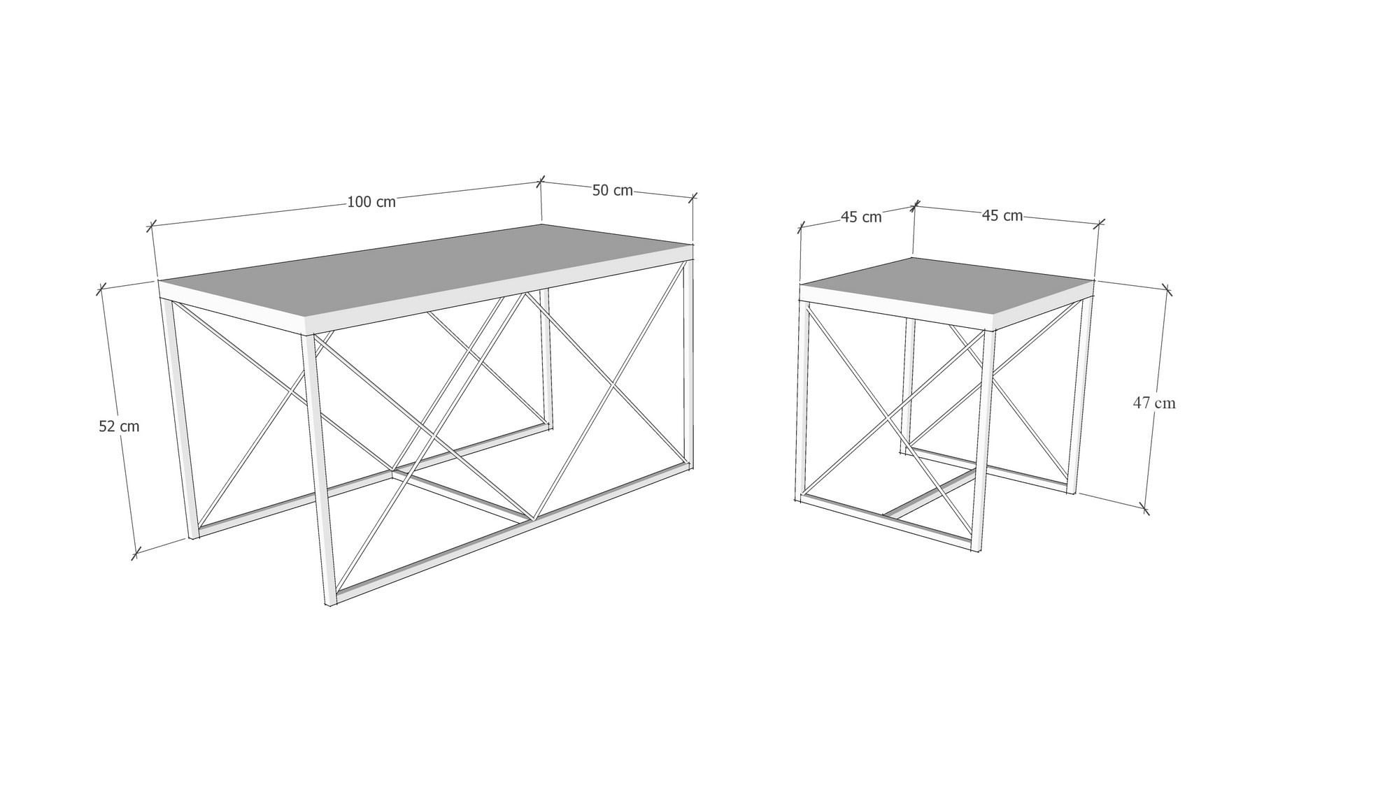 Set masute de cafea, Hanah Home, pal melaminat, negru travertin, 100x50x52 cm + 45x45x52 cm — imaginea 11