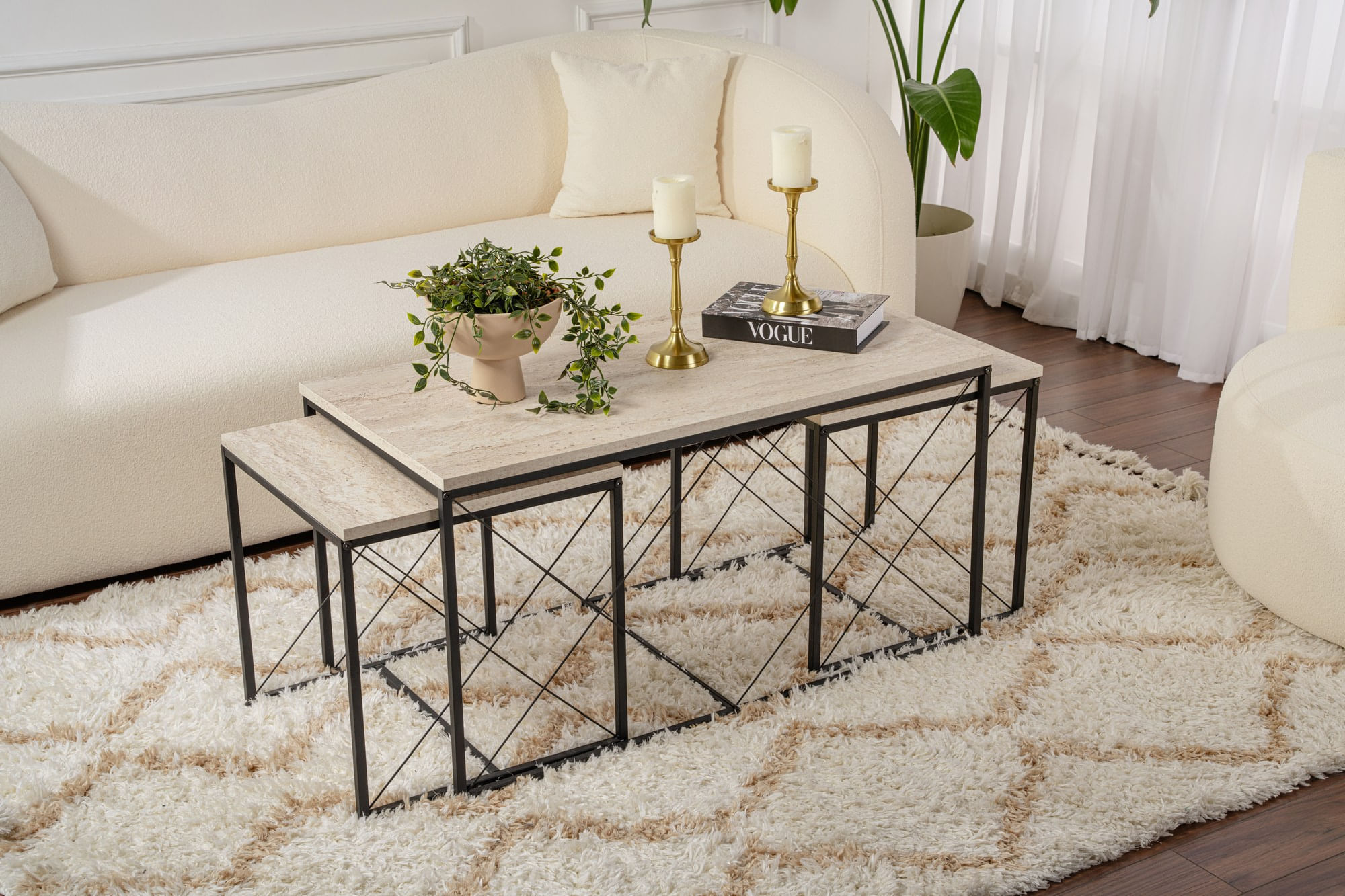 Set masute de cafea, Hanah Home, pal melaminat, negru travertin, 100x50x52 cm + 45x45x52 cm — imaginea 12