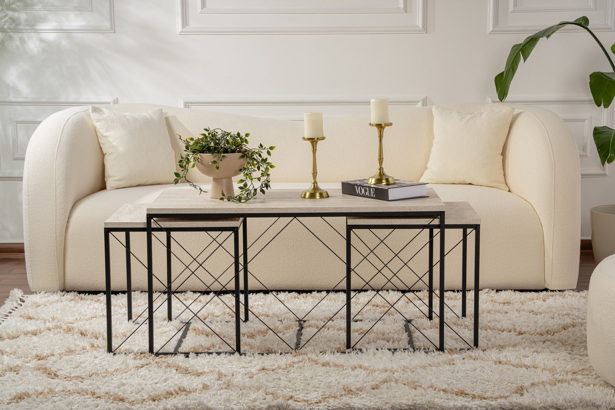 Set masute de cafea, Hanah Home, pal melaminat, negru travertin, 100x50x52 cm + 45x45x52 cm — imaginea 14