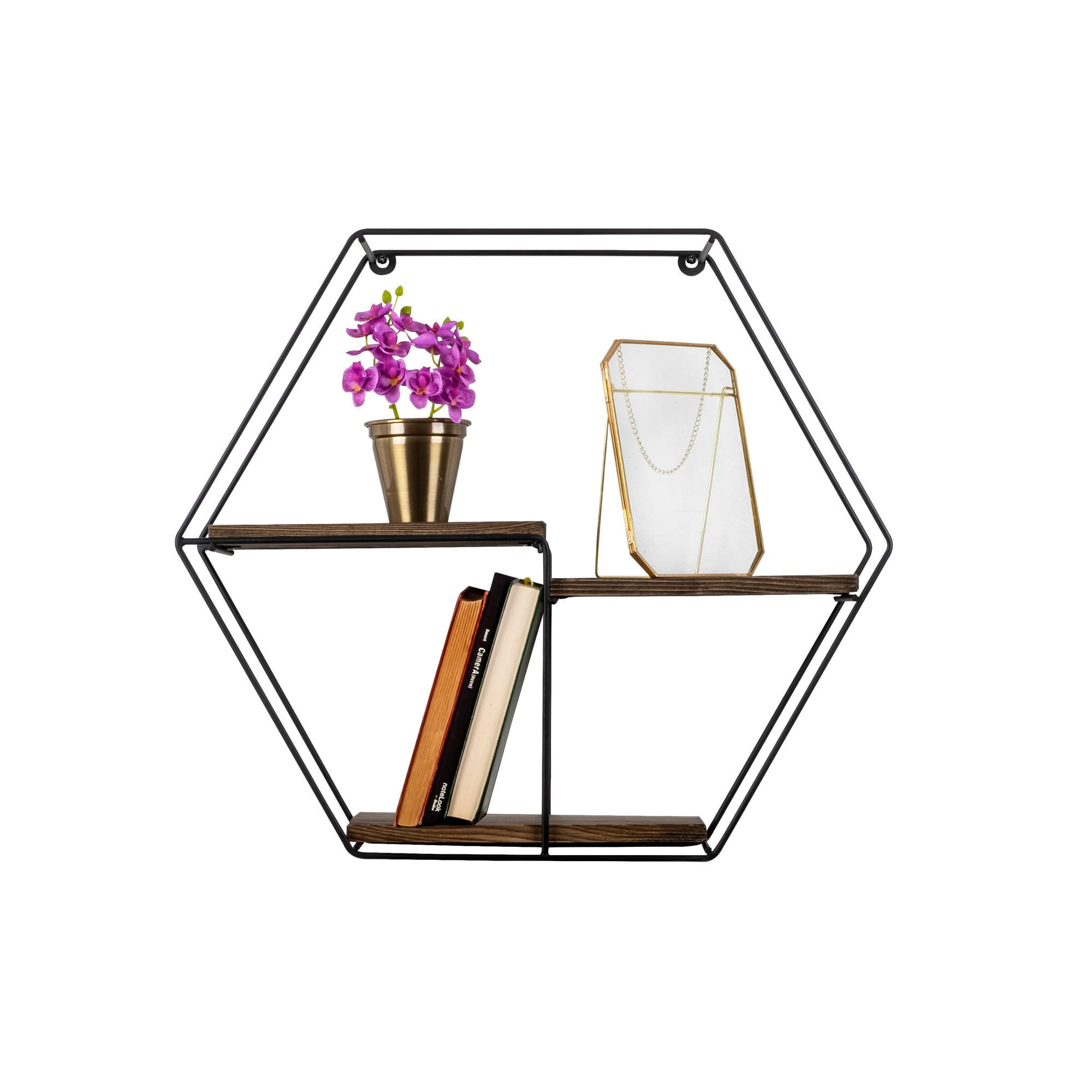Raft de perete, Hanah Home, lemn molid, negru nuc, 60x53x15 cm — imaginea 2