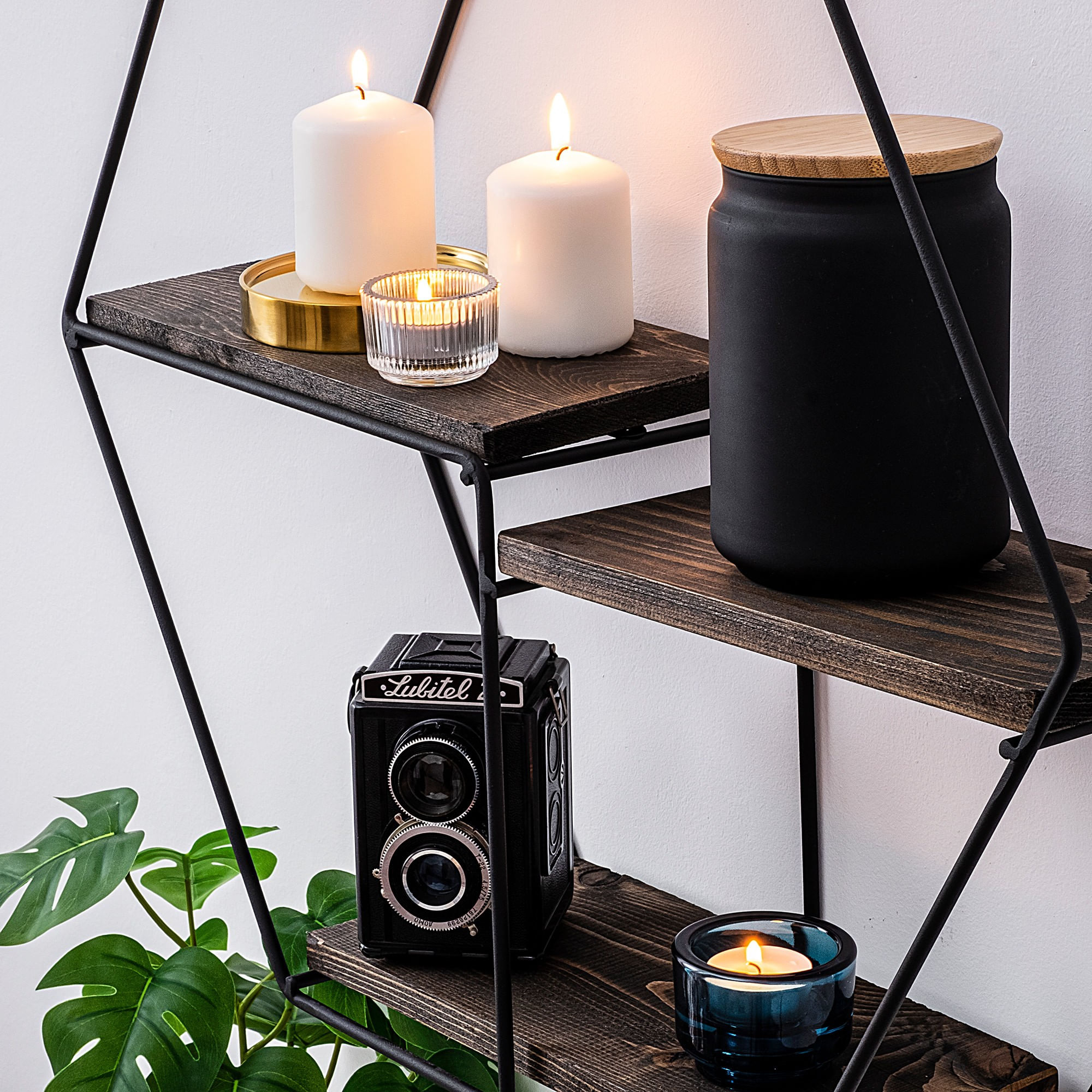 Raft de perete, Hanah Home, lemn molid, negru nuc, 60x53x15 cm — imaginea 3