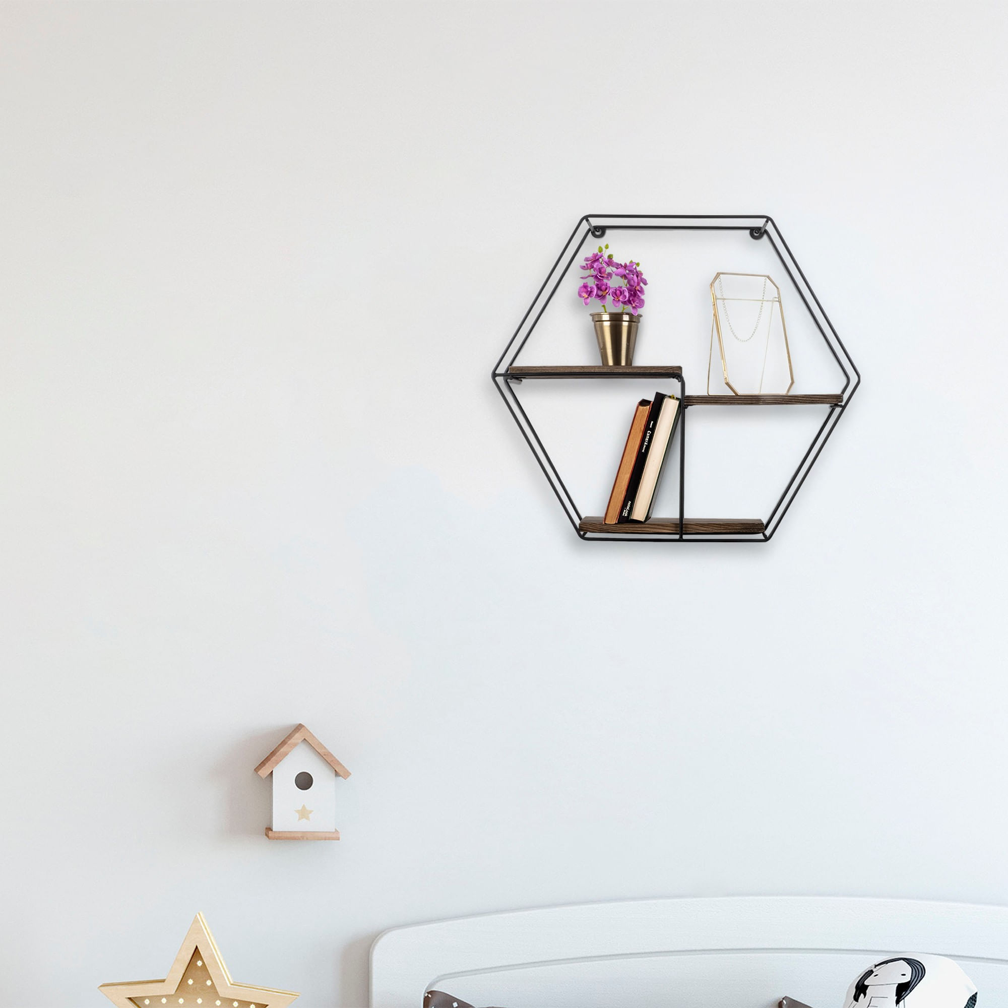 Raft de perete, Hanah Home, lemn molid, negru nuc, 60x53x15 cm — imaginea 5